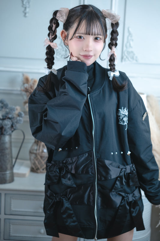 dd double ribbon blouson black