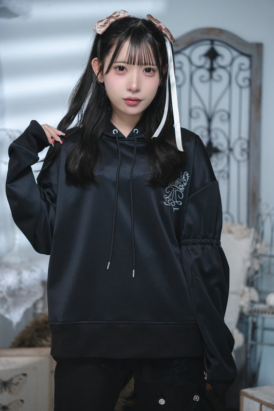 dd back ribon hoodie black