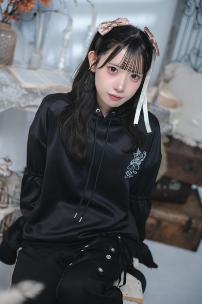 dd back ribon hoodie black