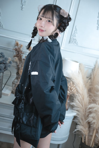 dd double ribbon blouson black