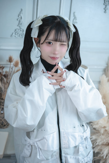 dd double ribbon blouson white