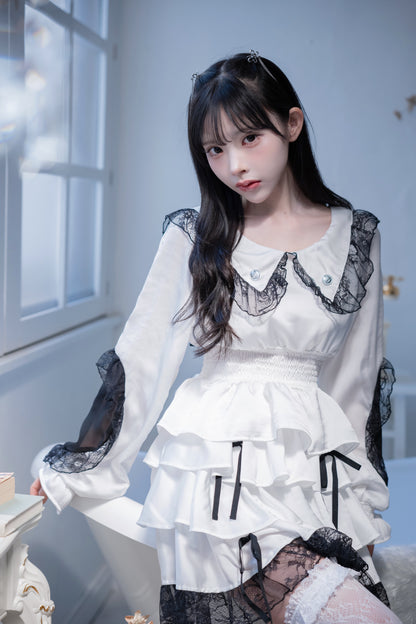 doll button frill skirt white
