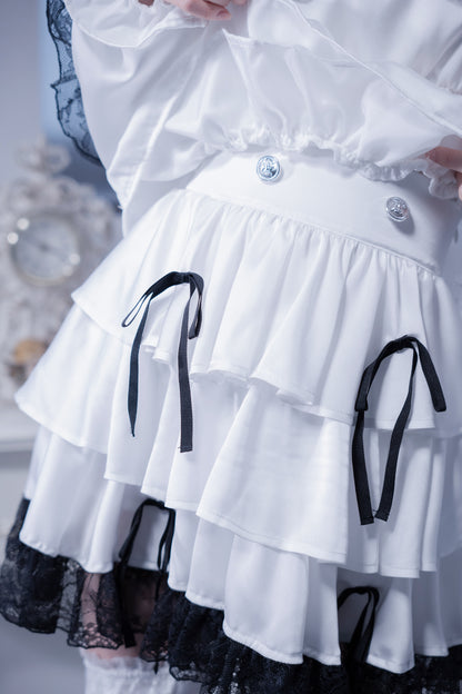 doll button frill skirt white
