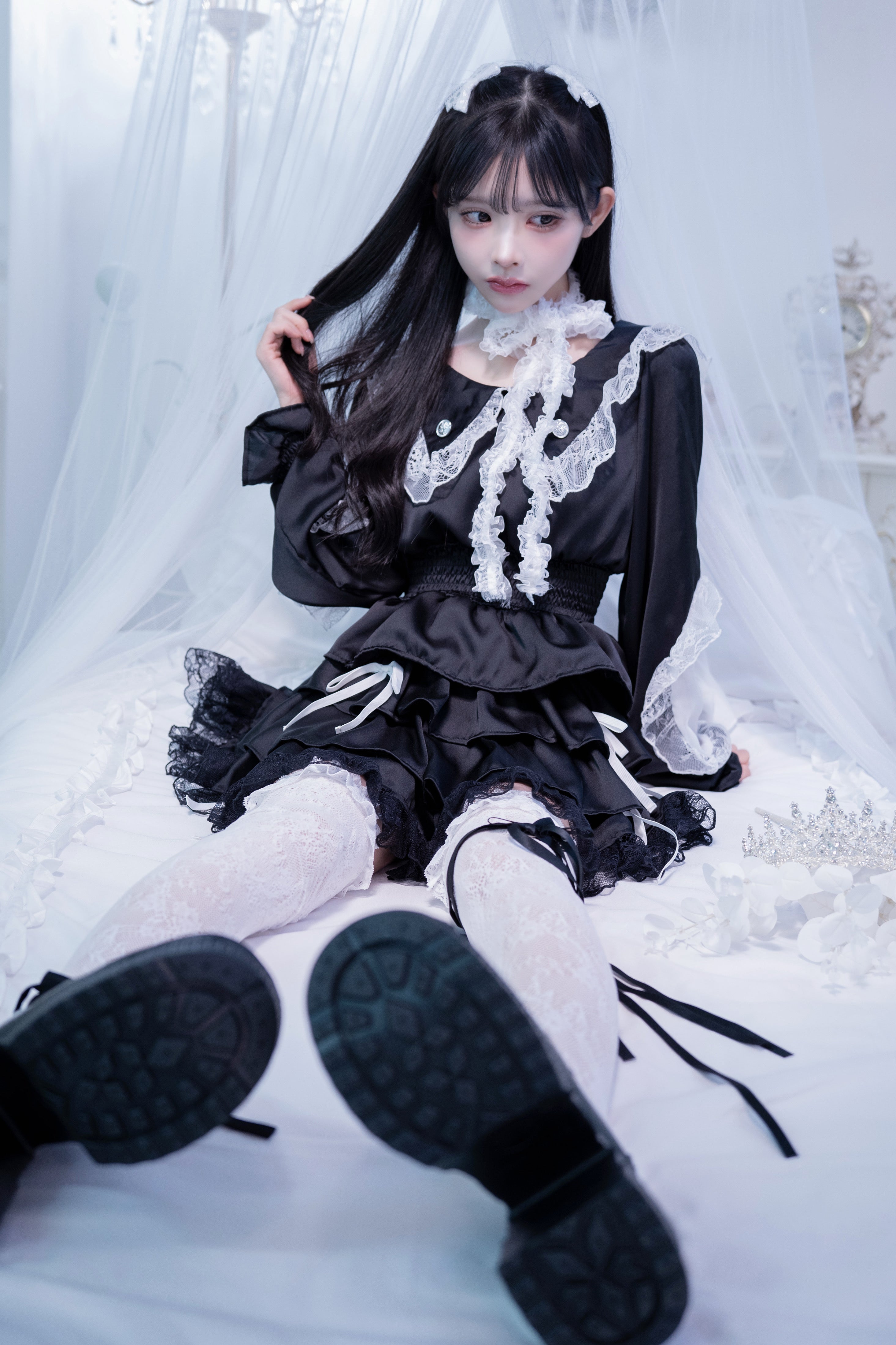 sailor collar frill doll tops black