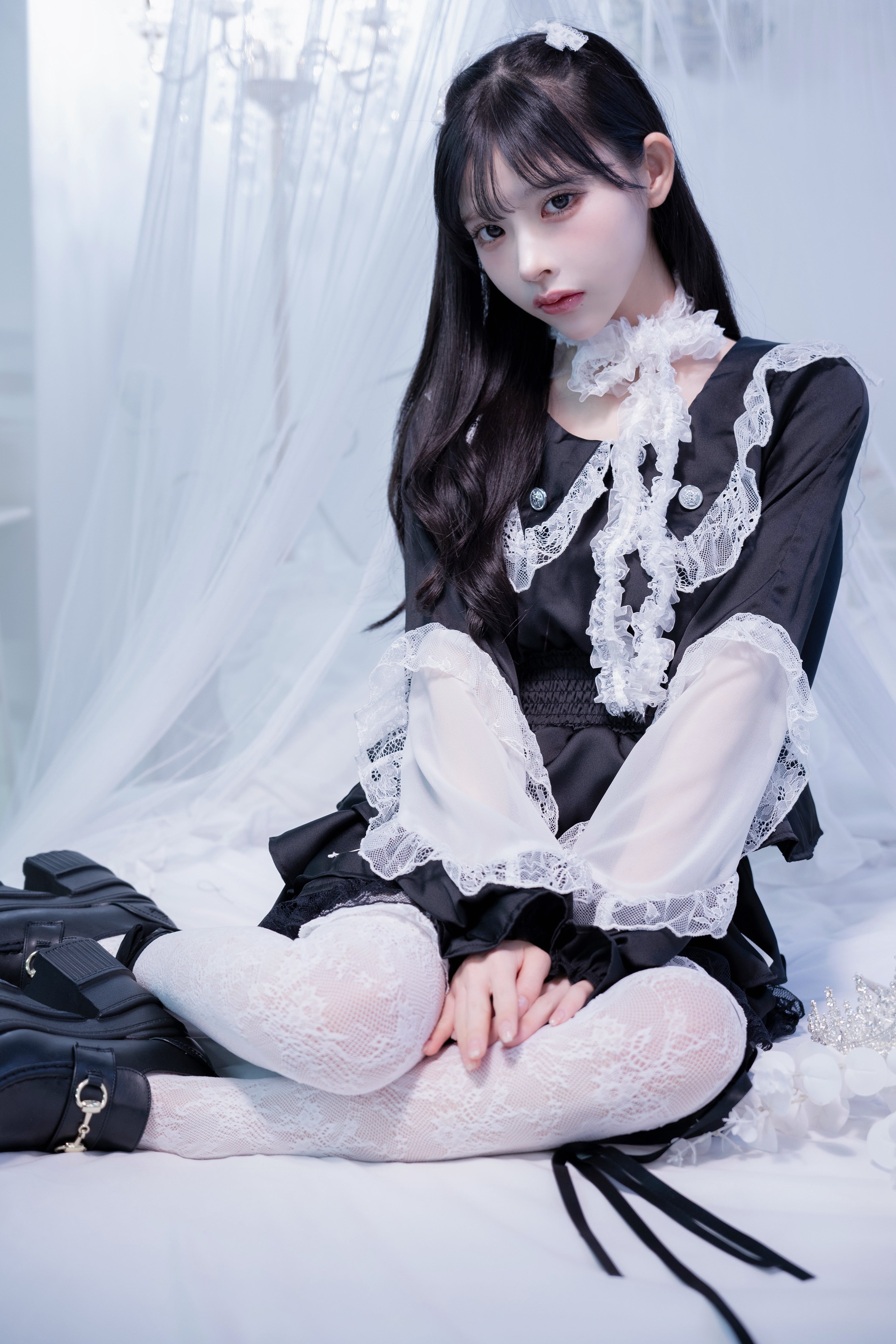 sailor collar frill doll tops black