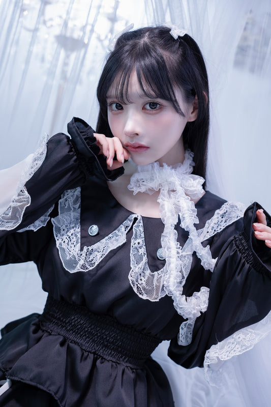 sailor collar frill doll tops black