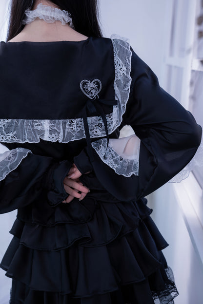 doll button frill skirt black