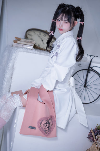 heart race knit tote pink