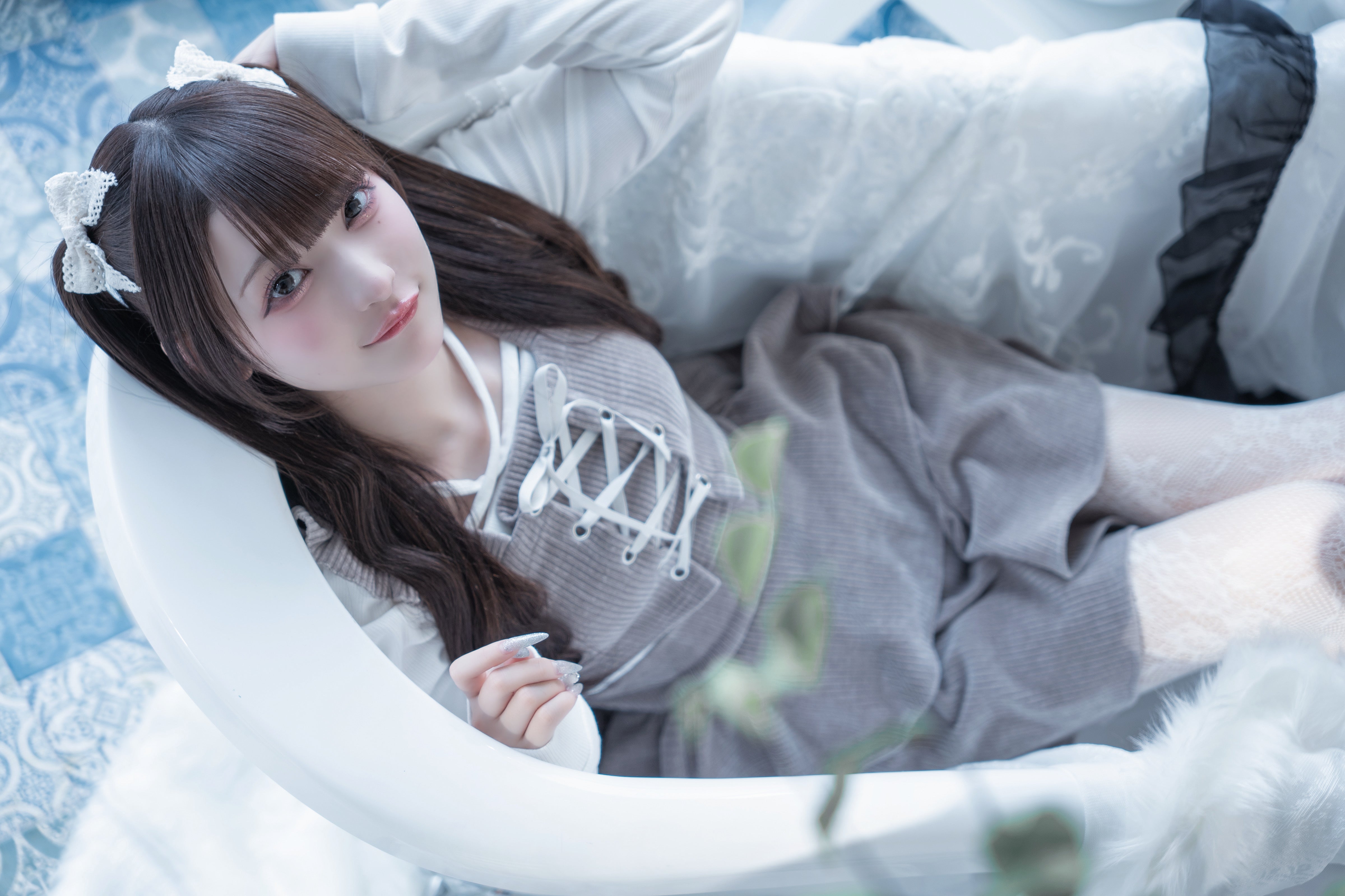 frill knit setup brown