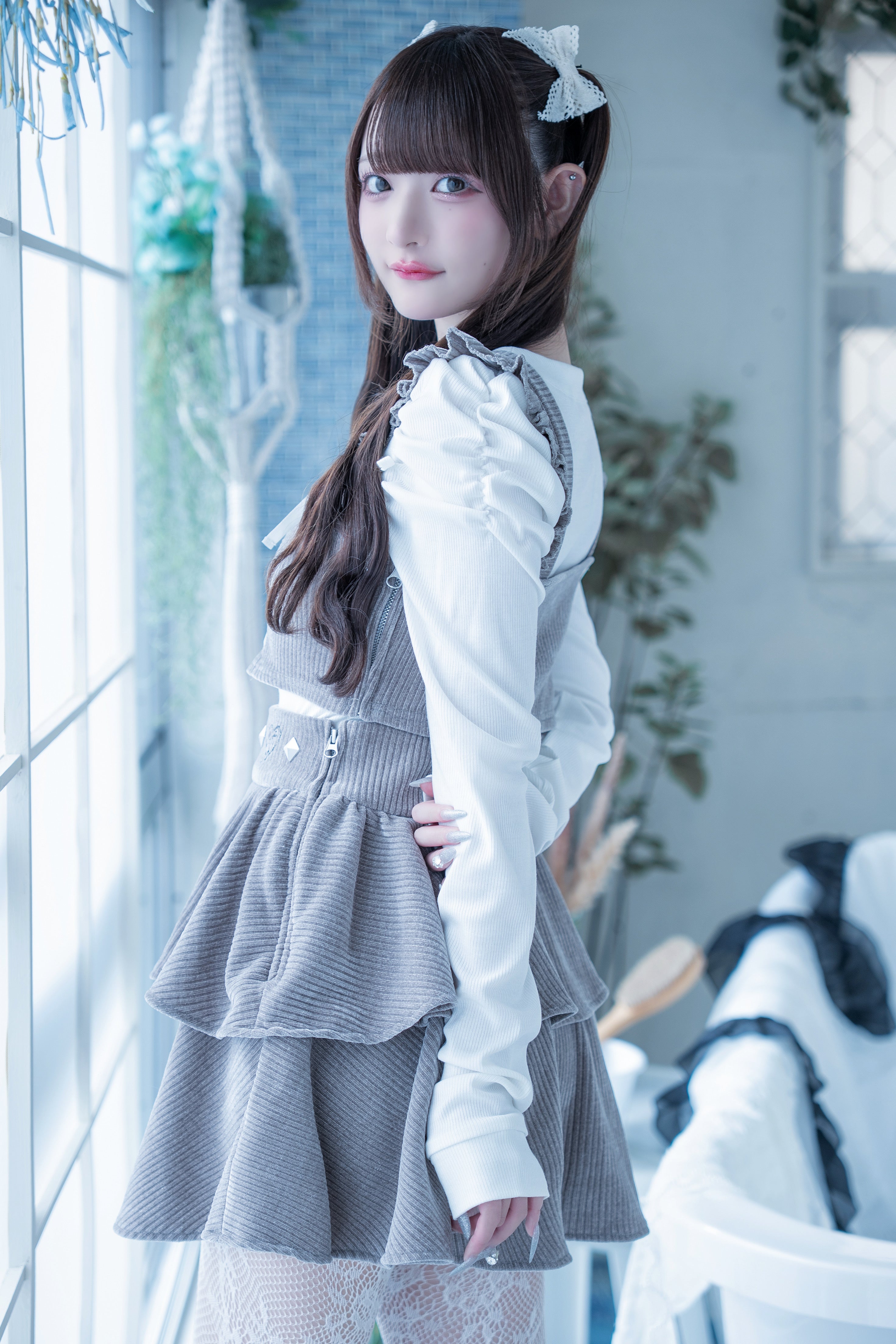 frill knit setup brown