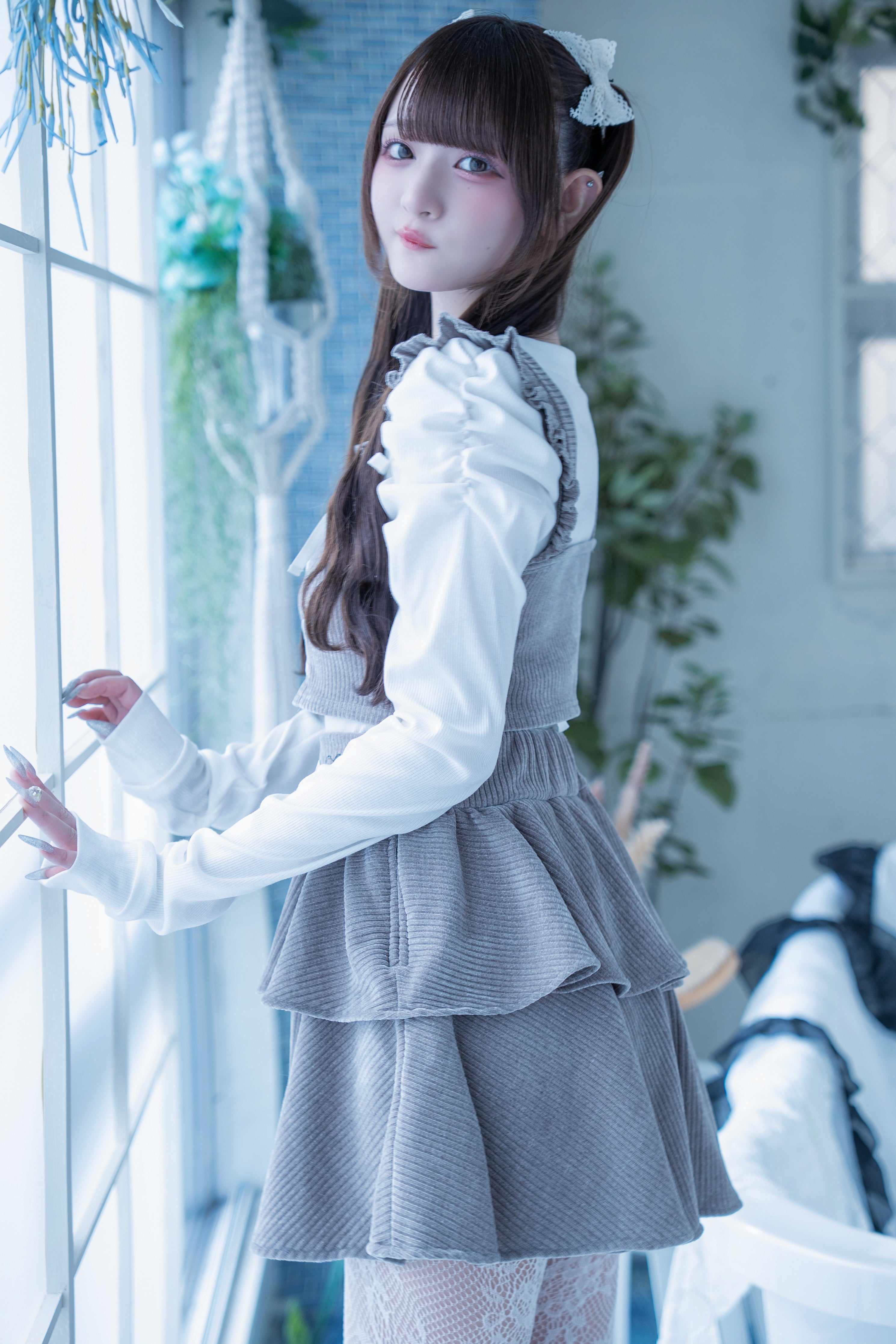 frill knit setup brown