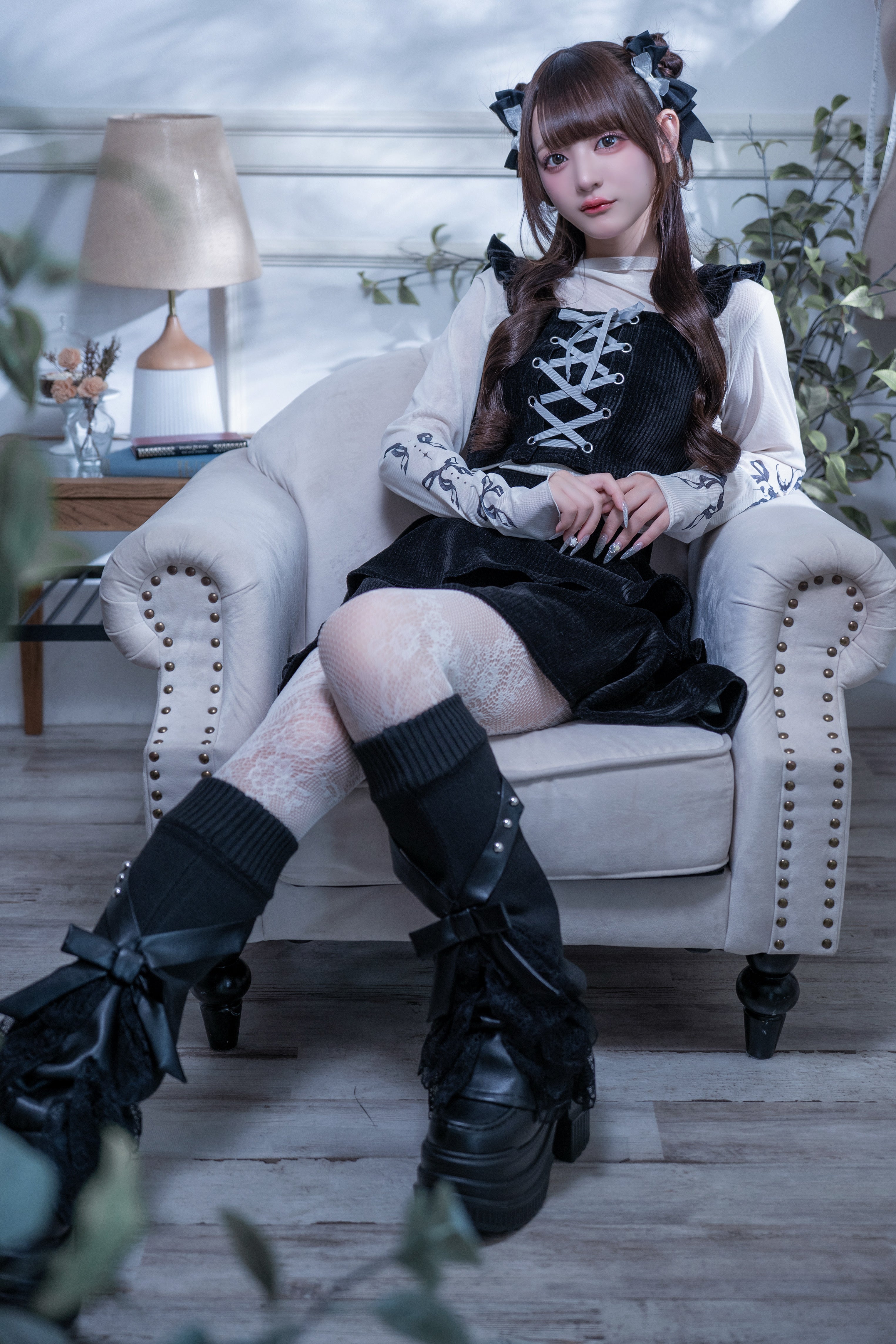 frill knit setup black