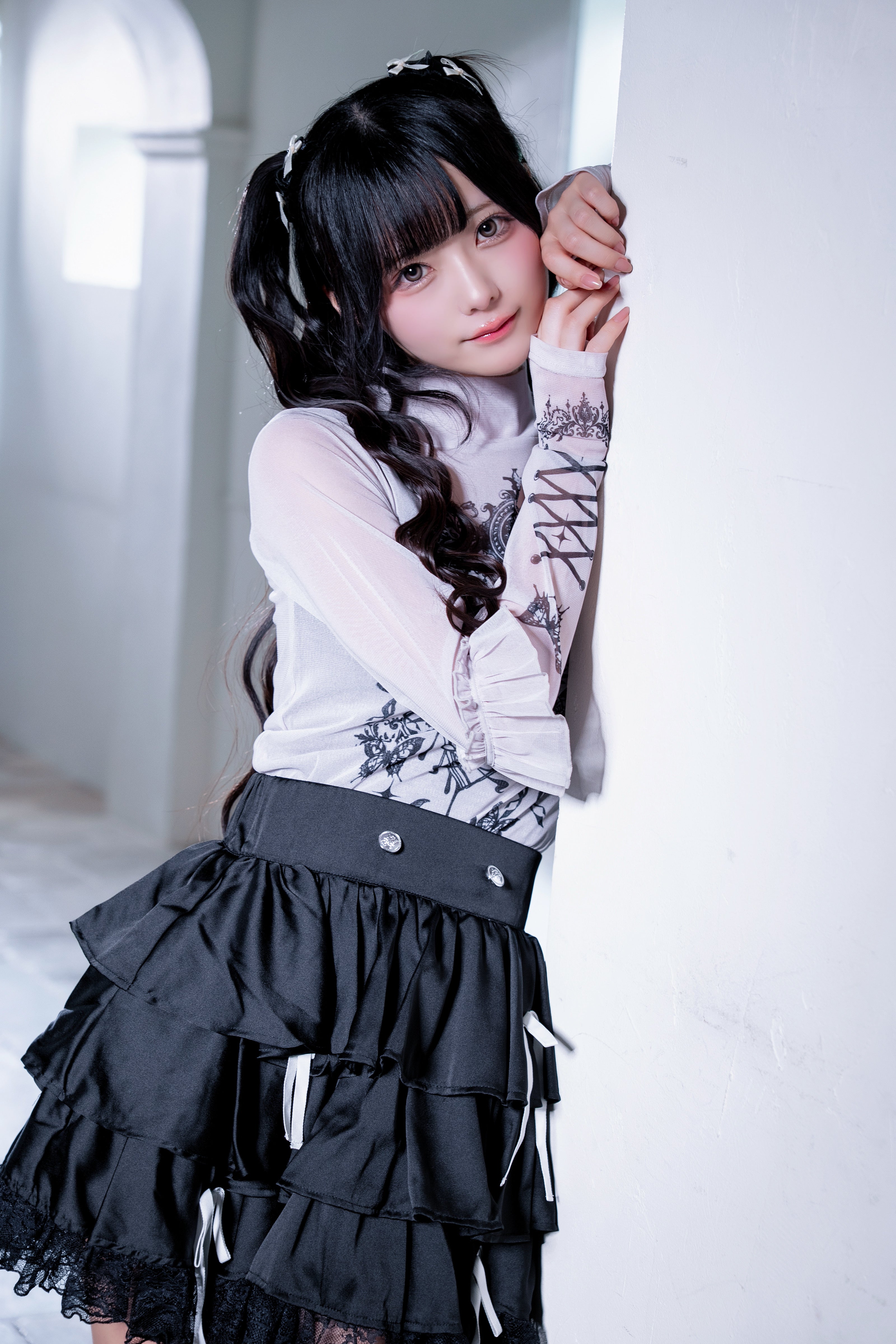frill tattoo sheer tops gray