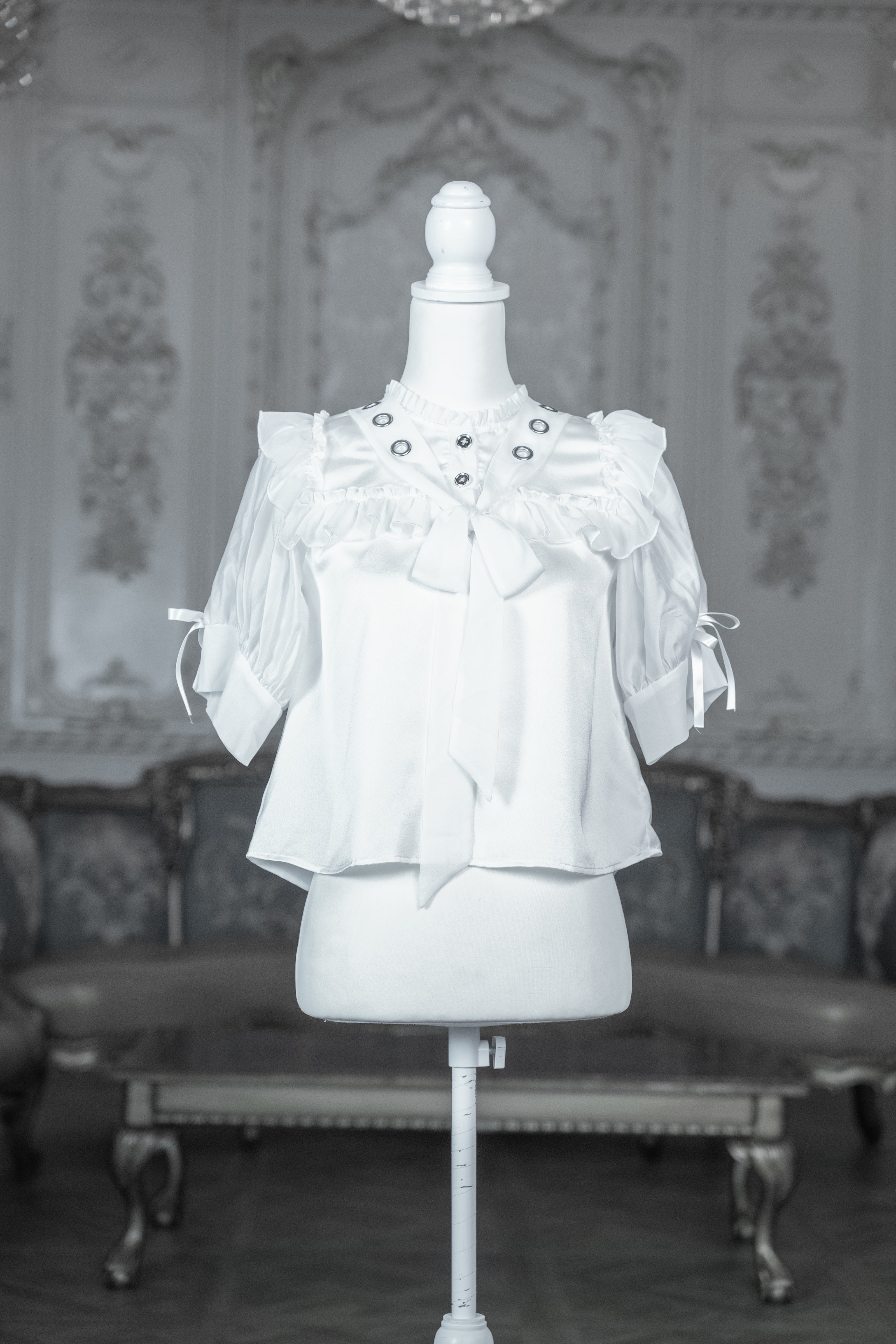dd sheer frill ribbon blouse white