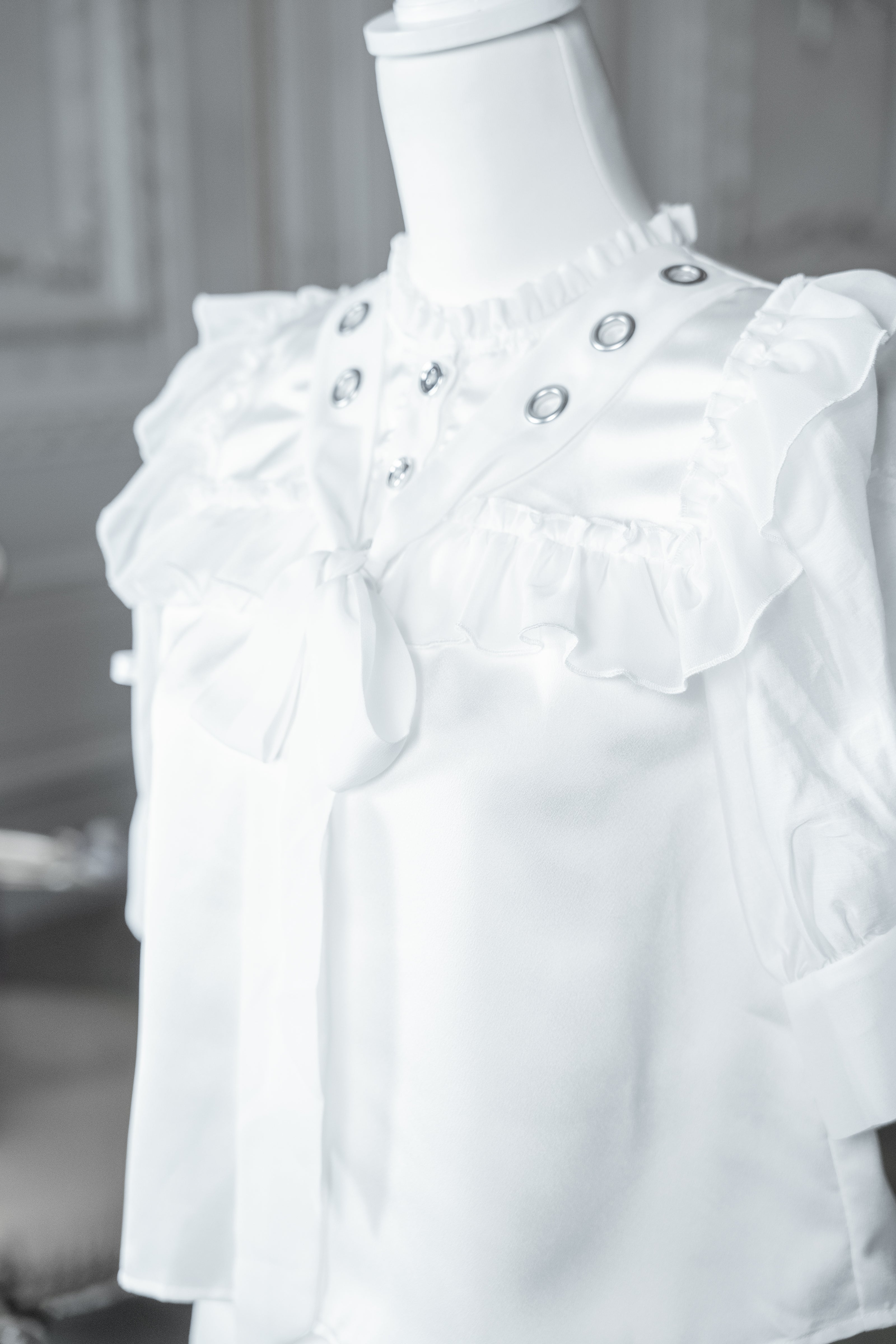 dd sheer frill ribbon blouse white