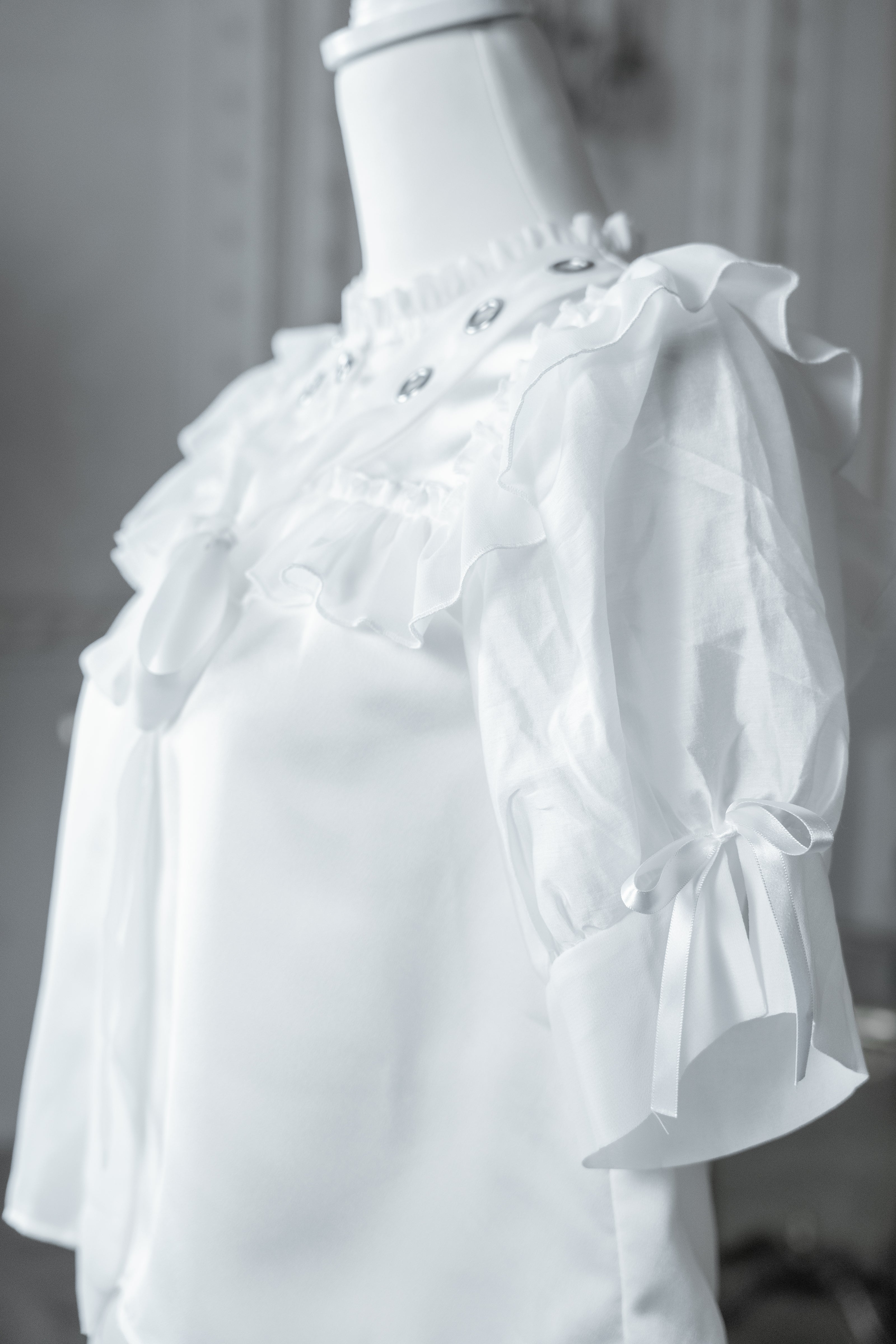 dd sheer frill ribbon blouse white