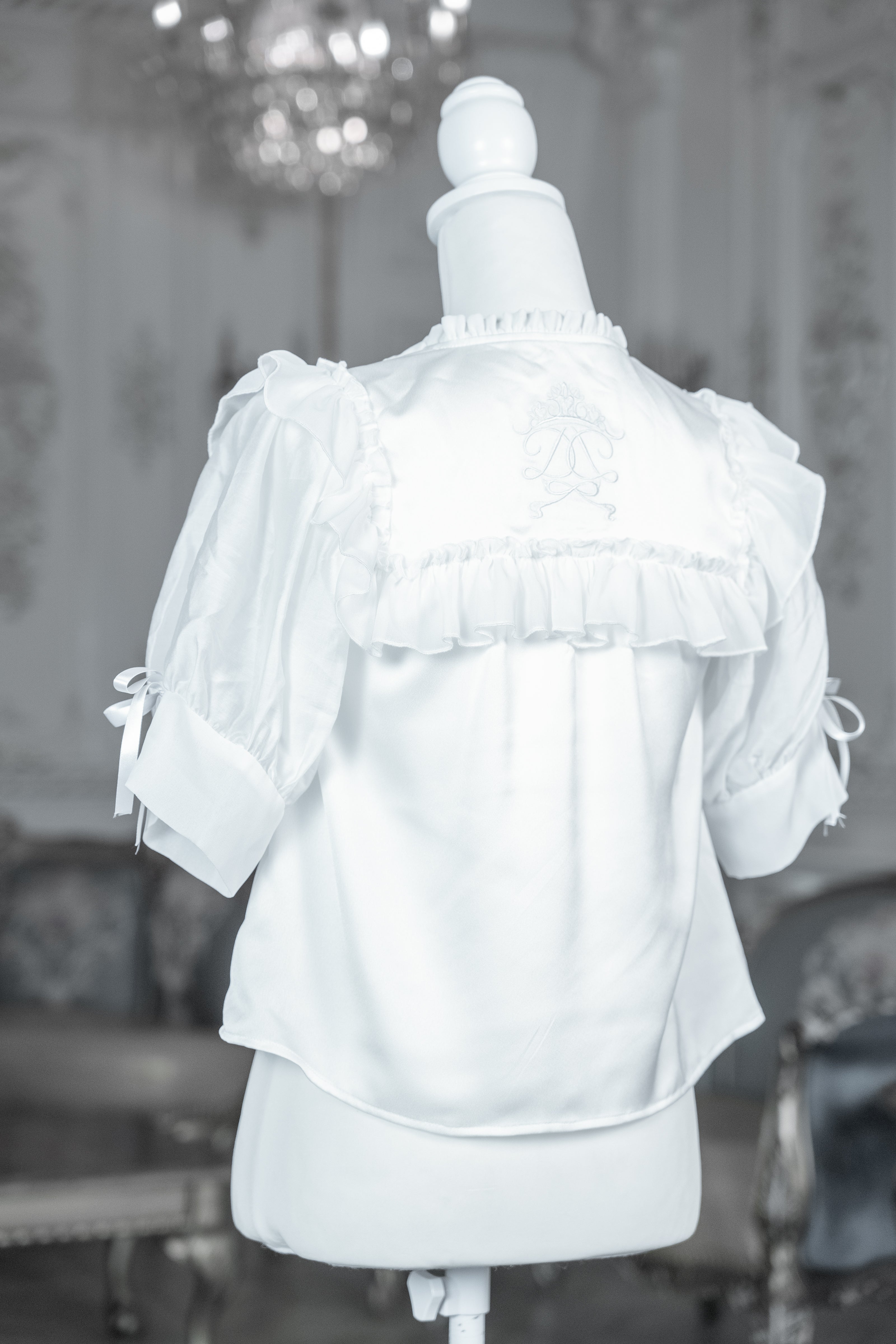 dd sheer frill ribbon blouse white