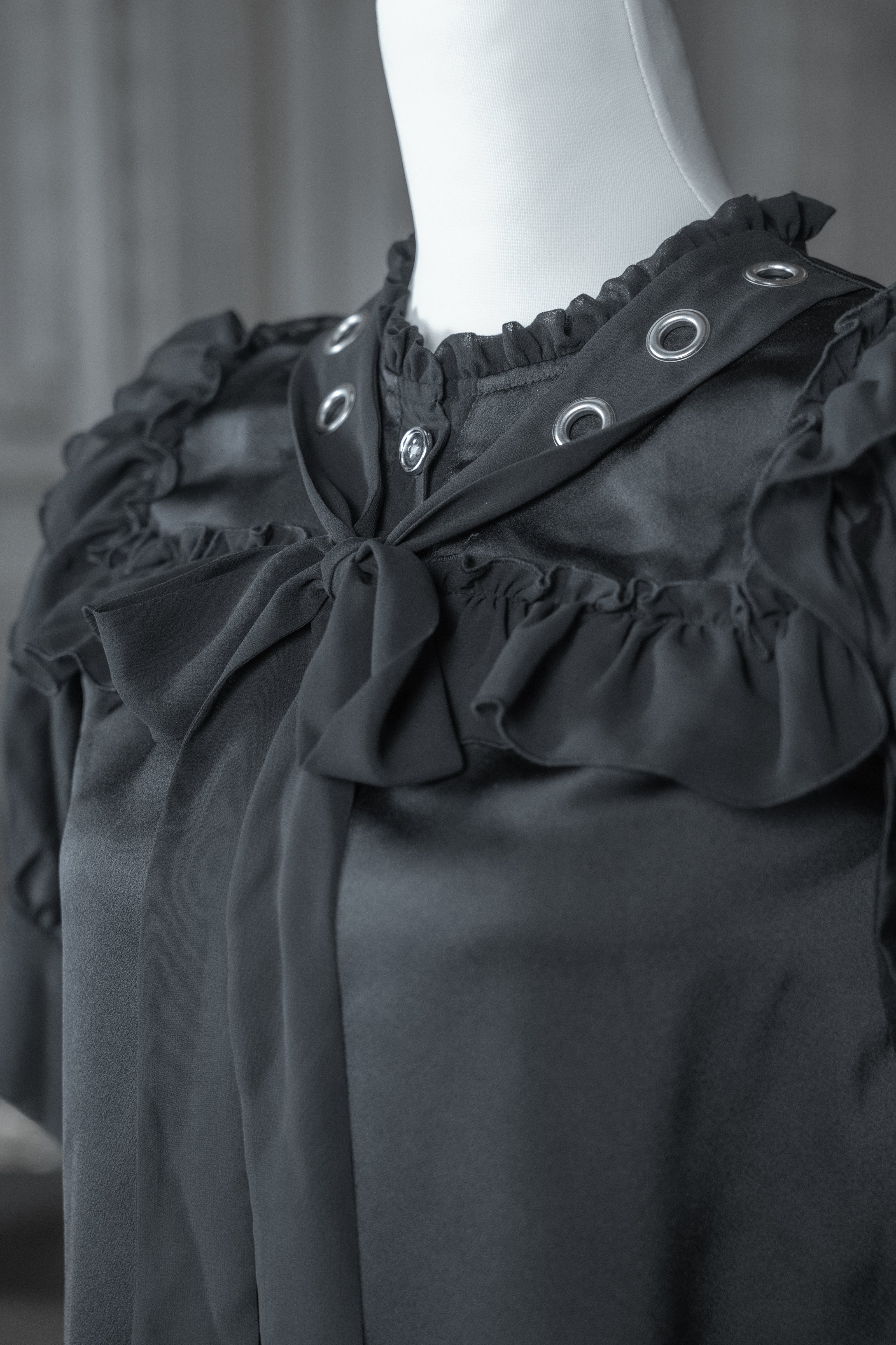 dd sheer frill ribbon blouse black
