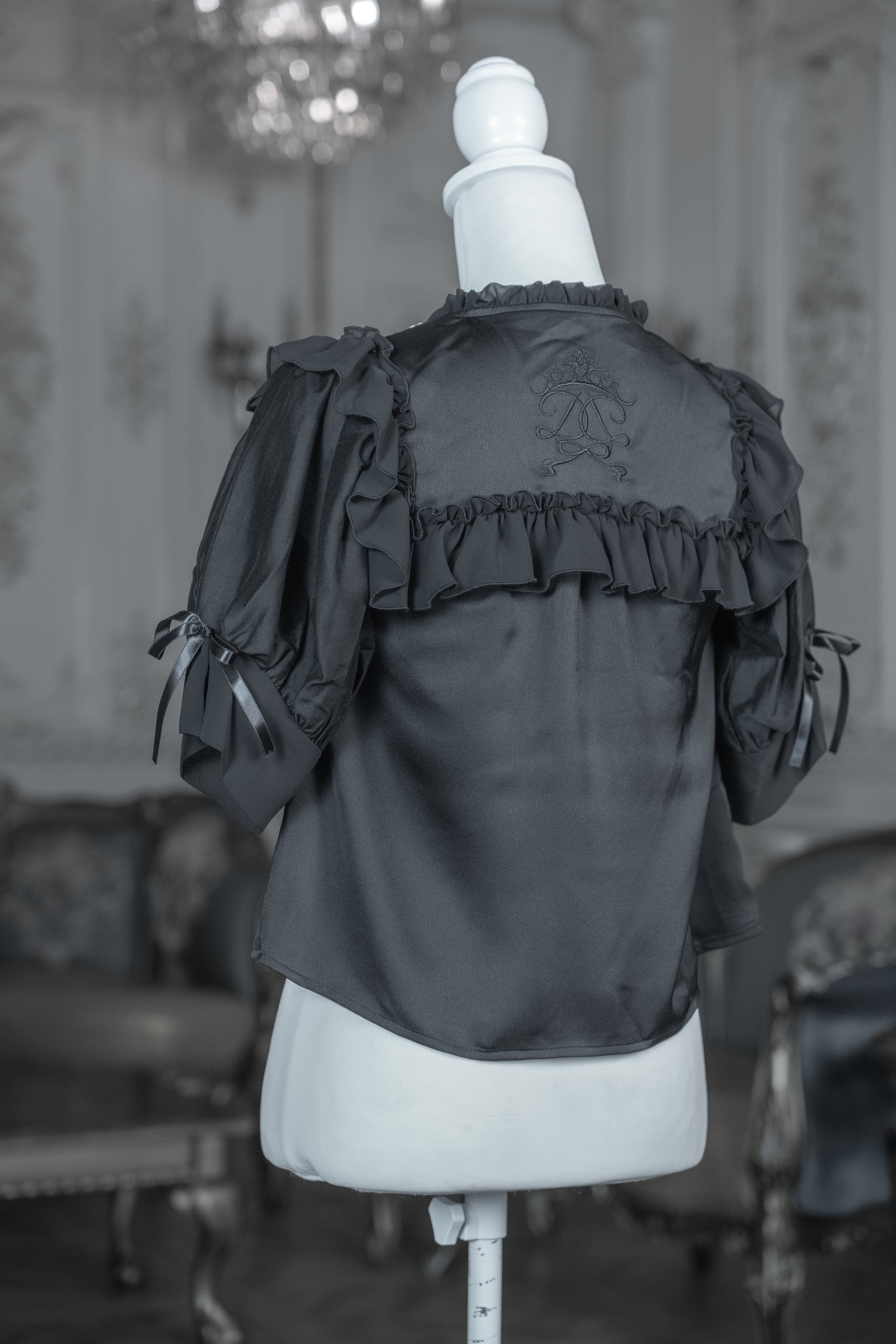 dd sheer frill ribbon blouse black