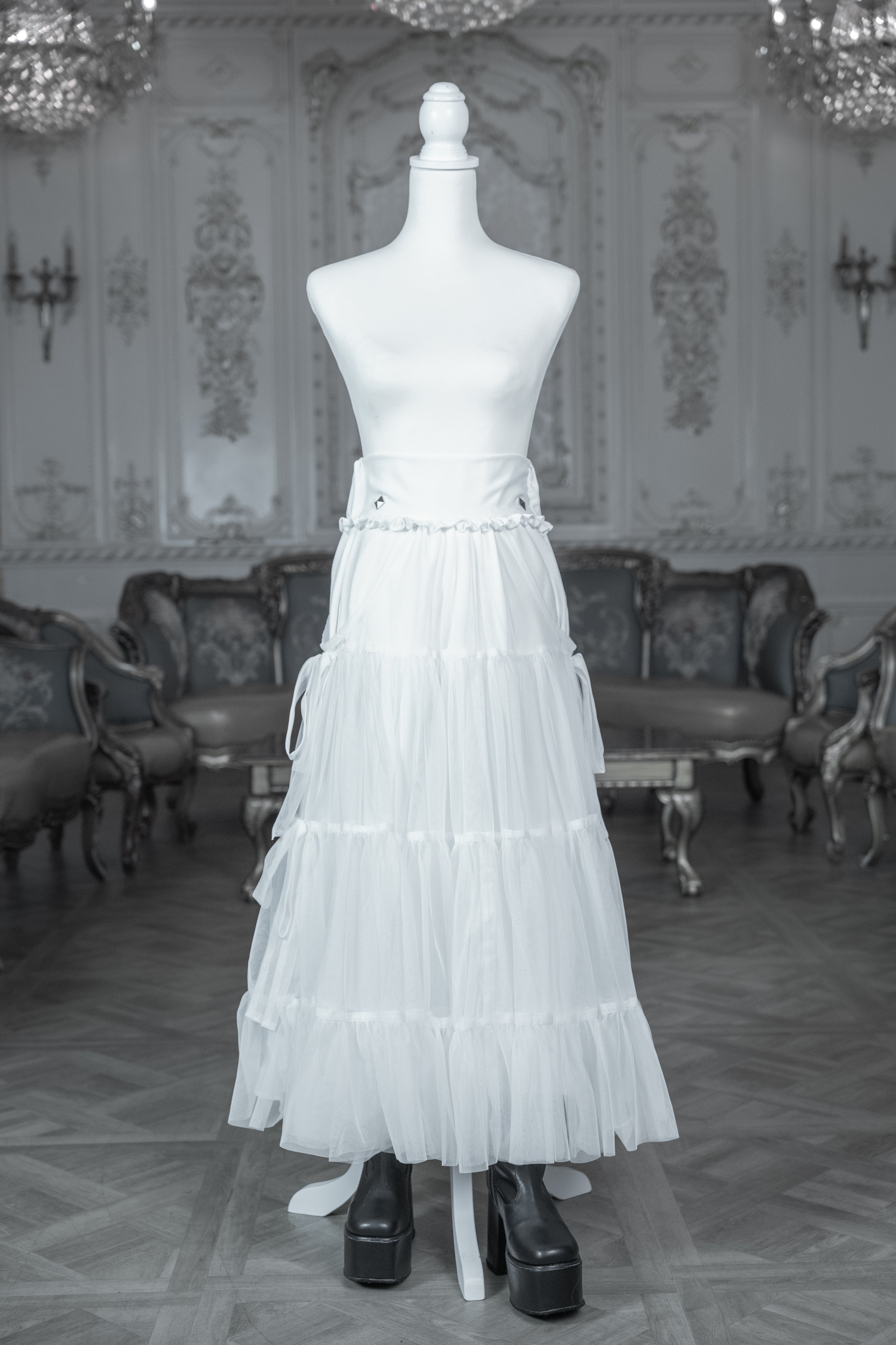 dd side ribbon tulle skirt white