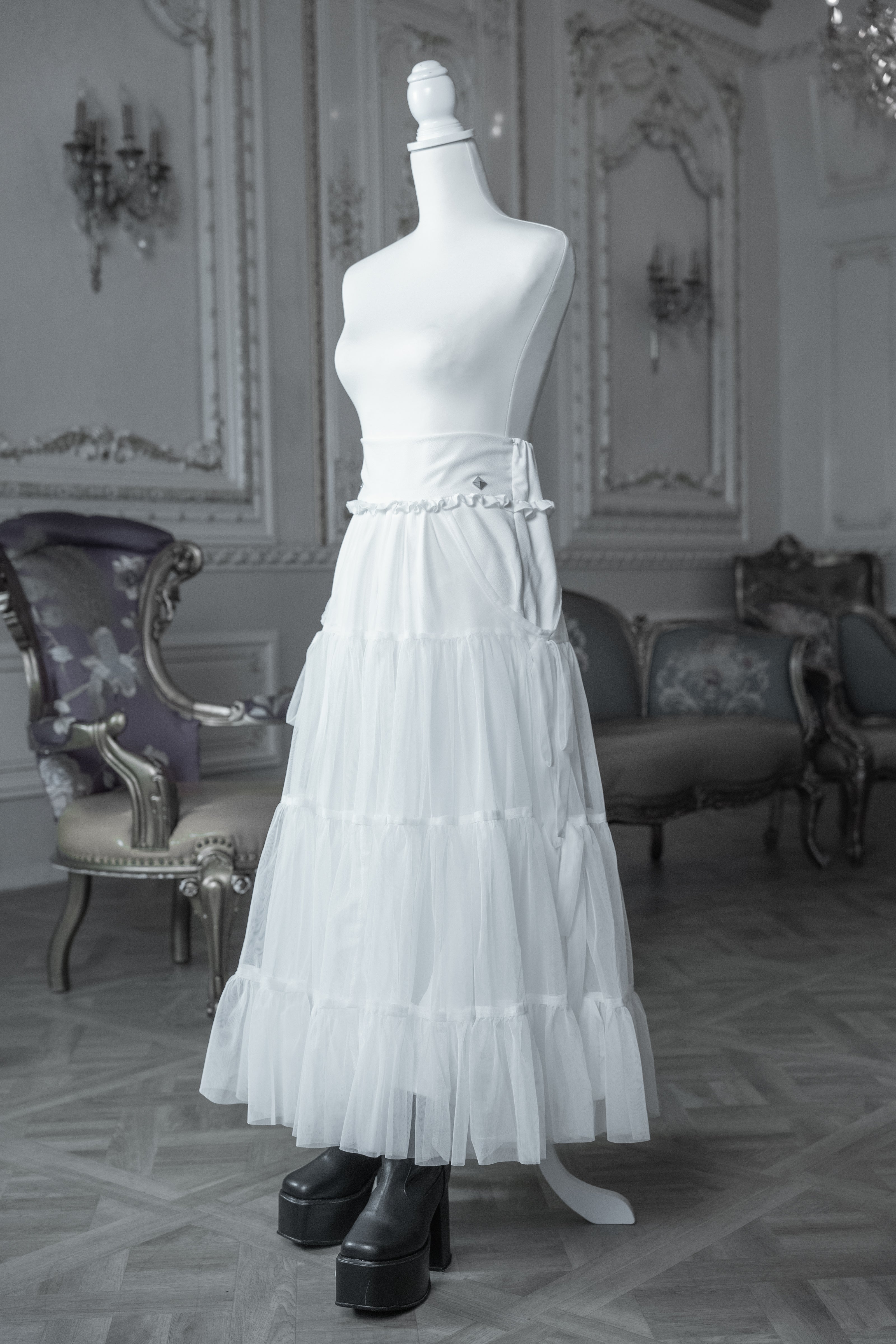 dd side ribbon tulle skirt white