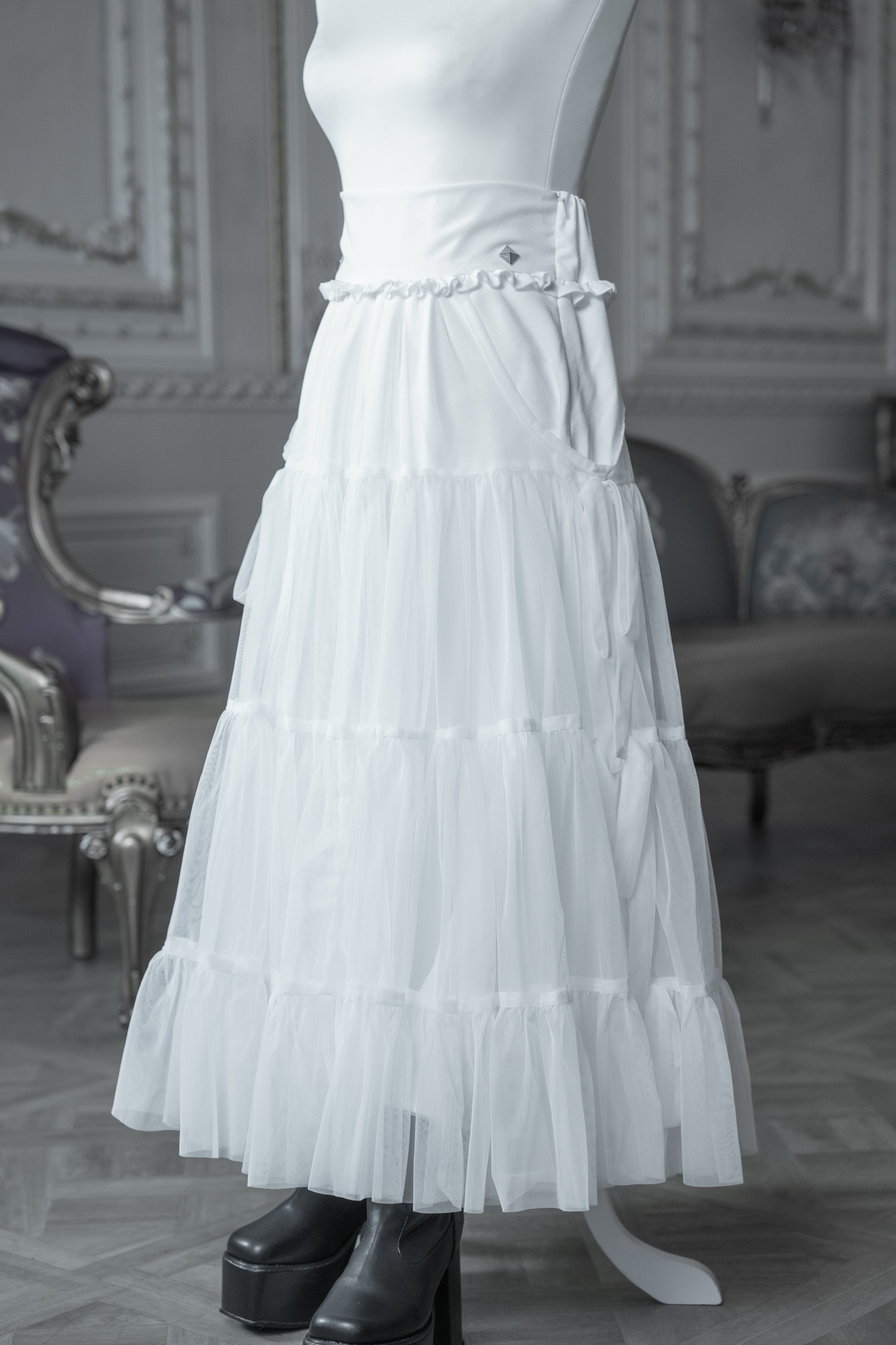 dd side ribbon tulle skirt white