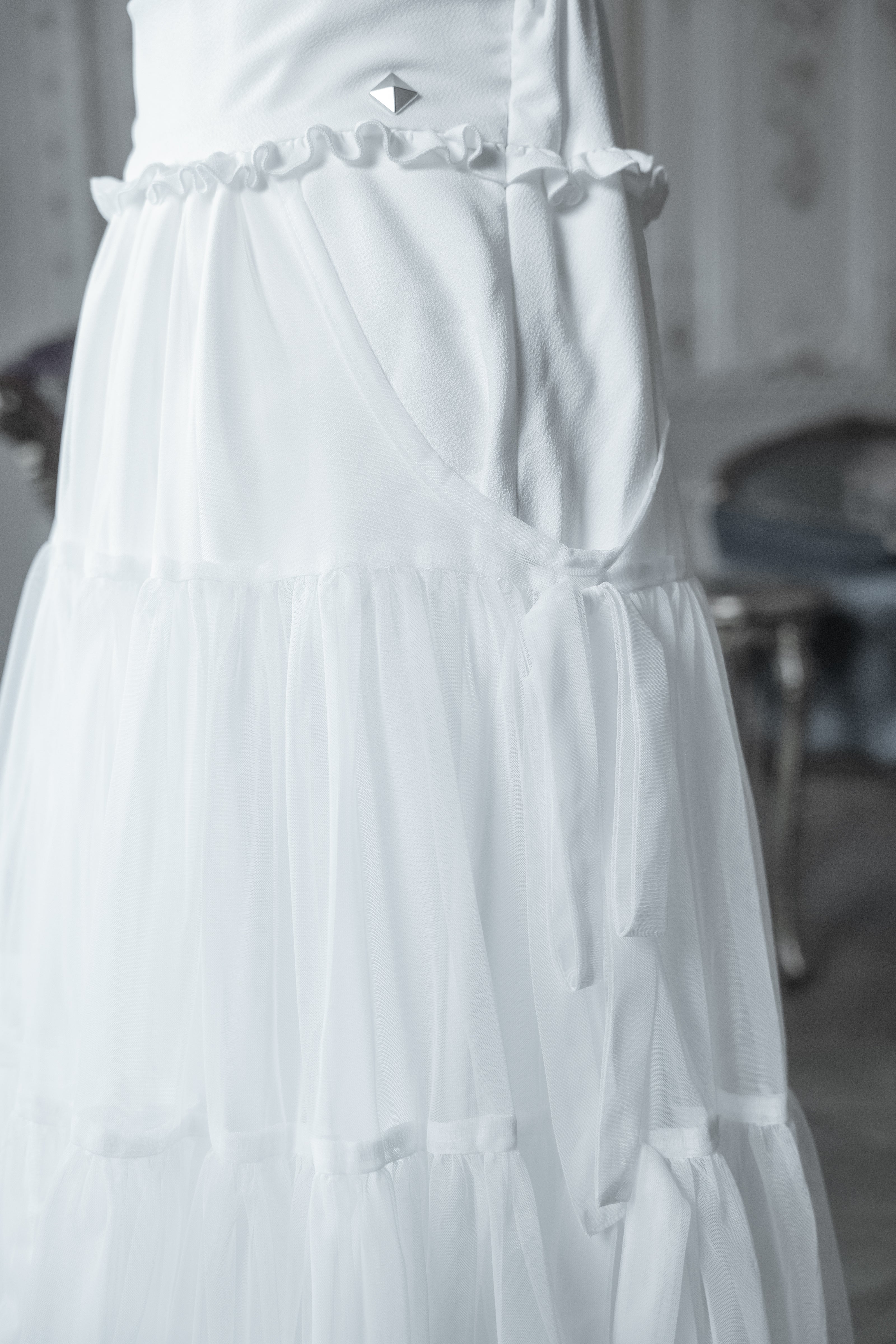 dd side ribbon tulle skirt white