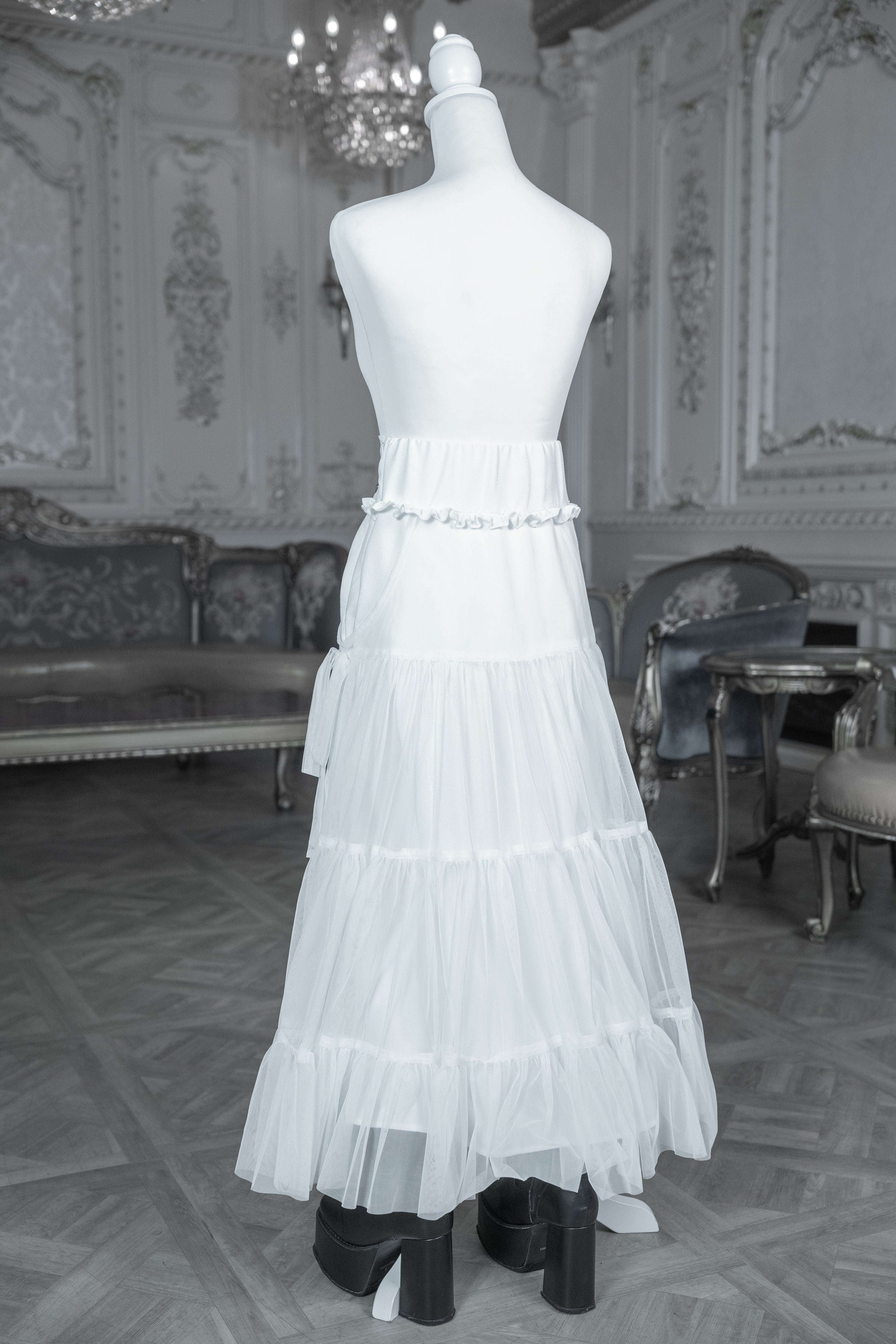 dd side ribbon tulle skirt white