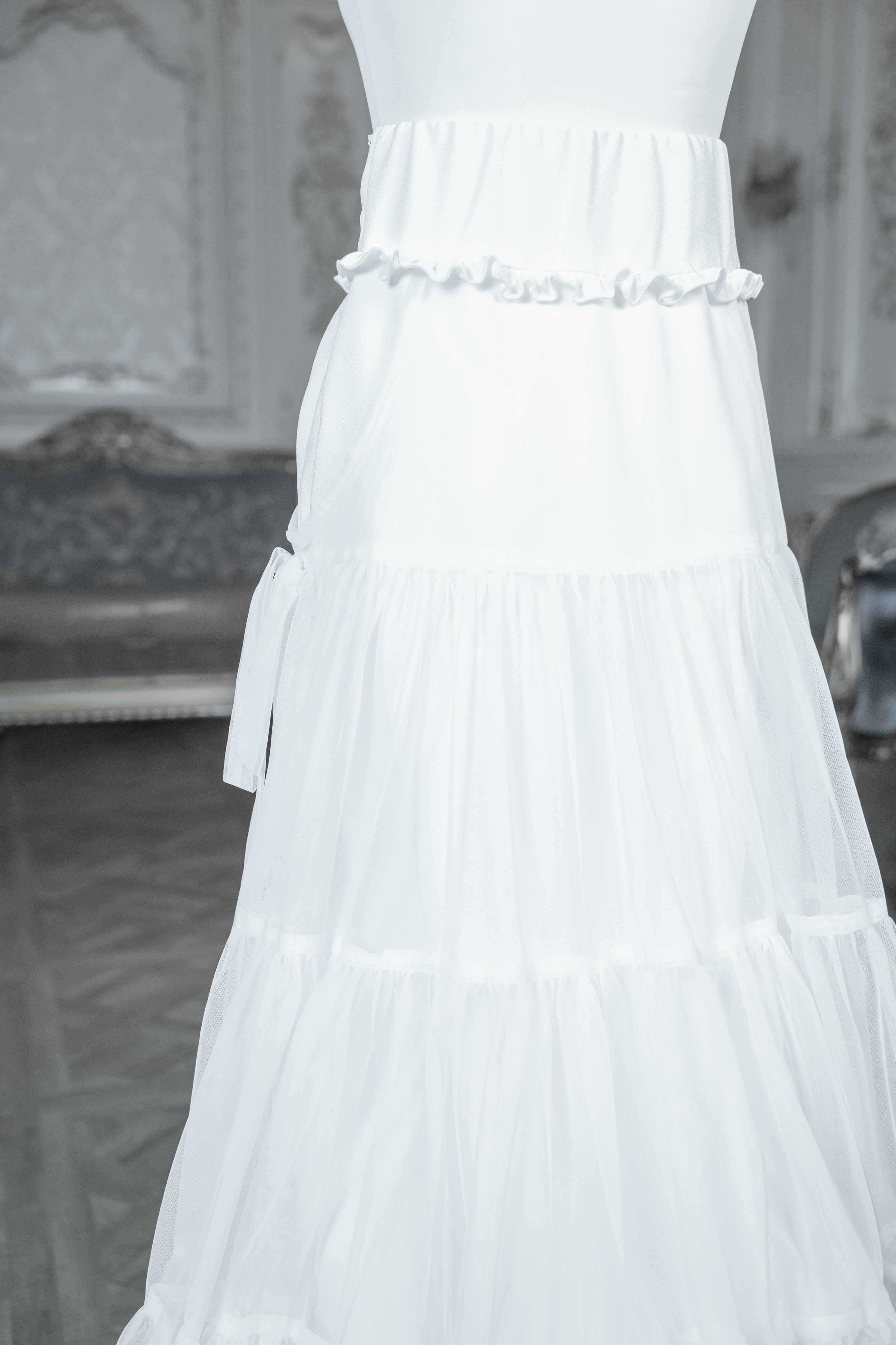 dd side ribbon tulle skirt white