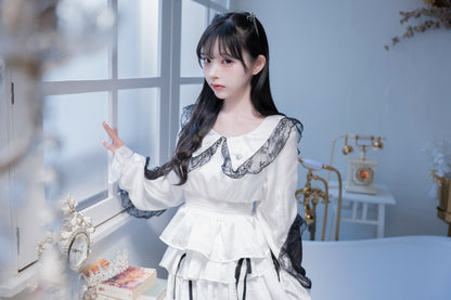 doll button frill skirt white