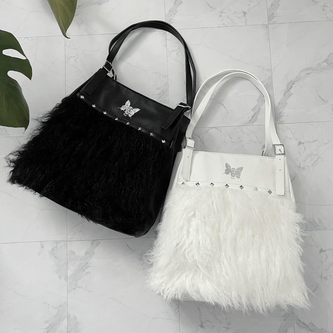 [gibous × dependoll] studs fur bag black