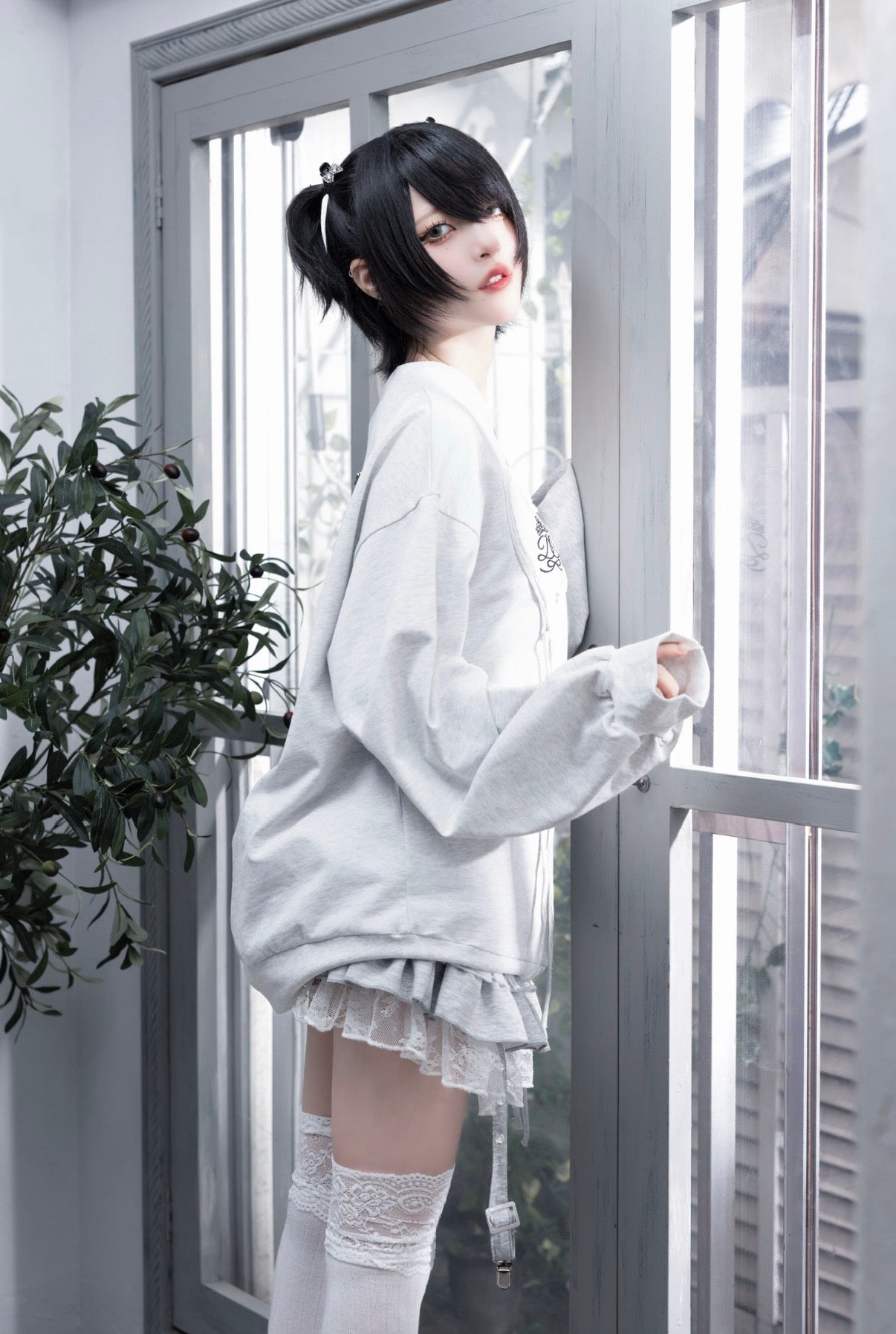 doll heart ribbon sweat grey