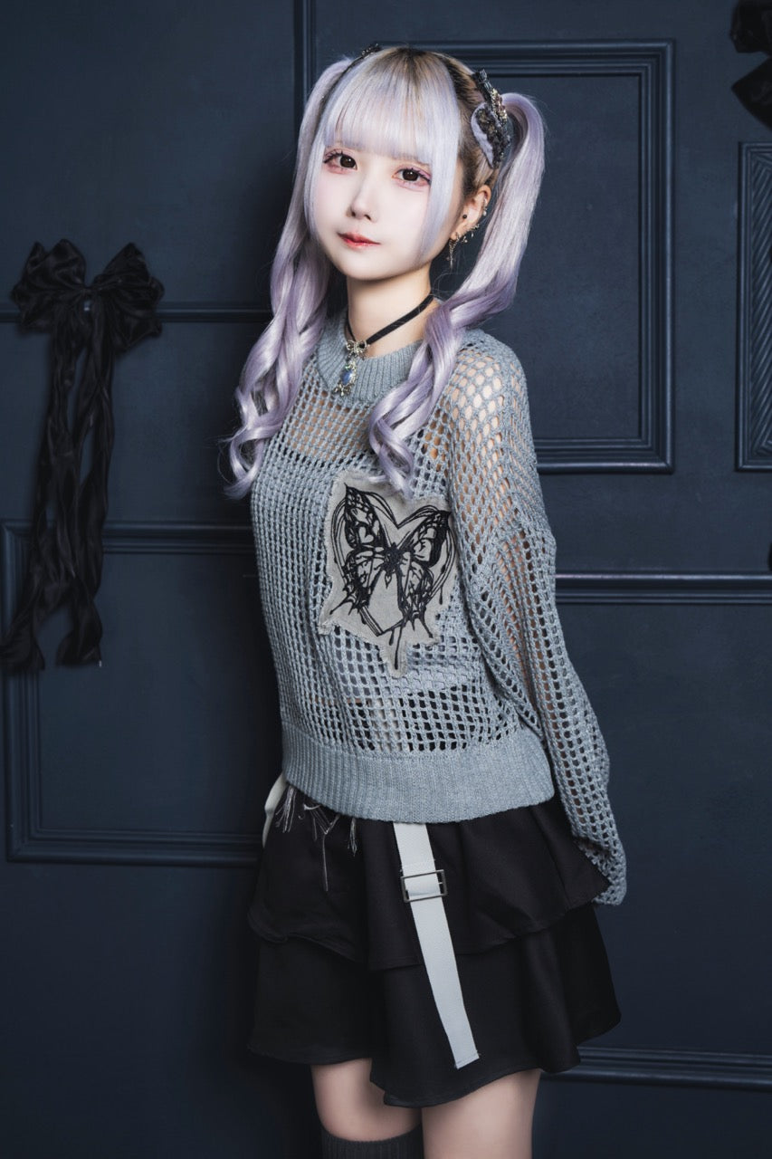 butterfly doll mesh short tops gray