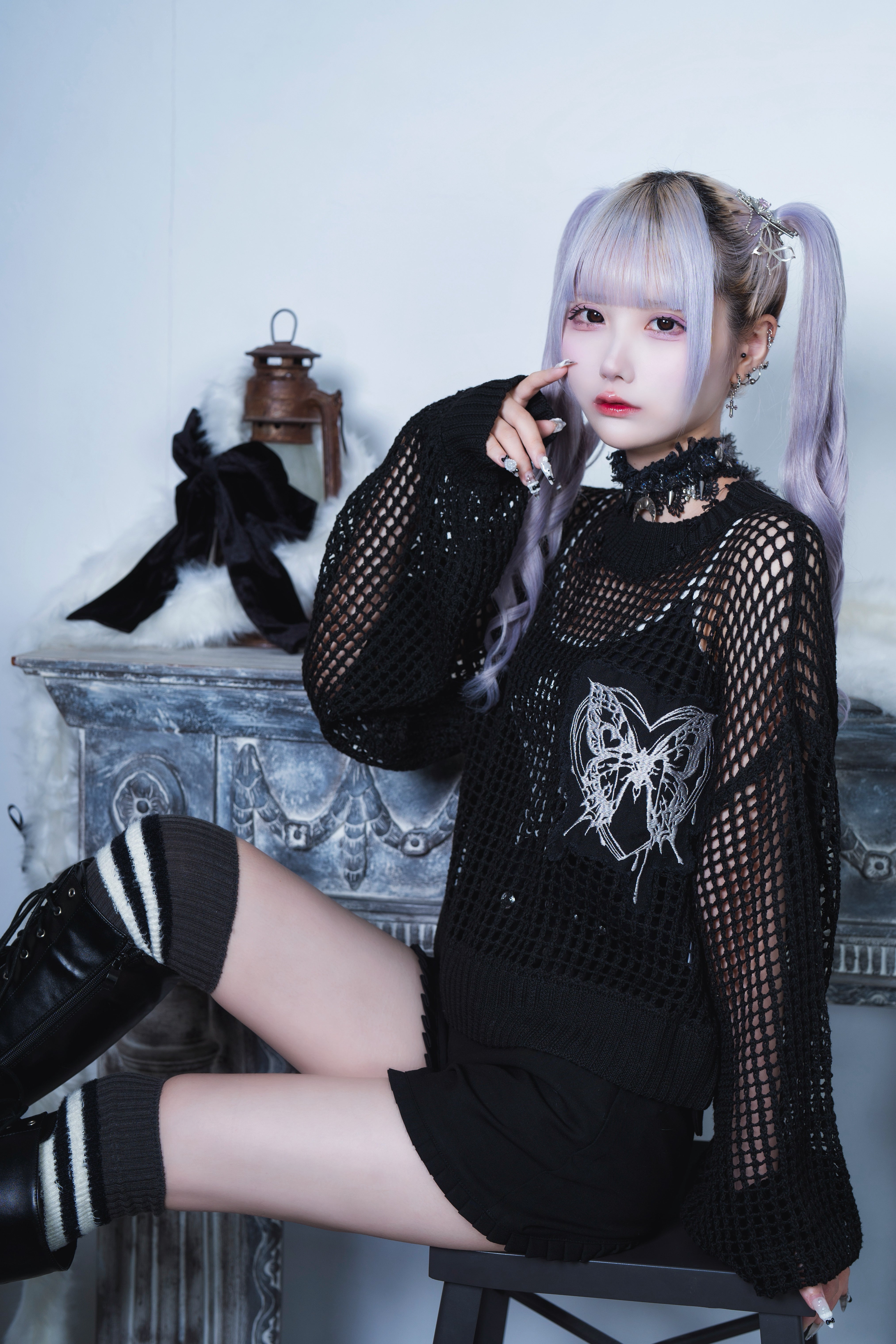 butterfly doll mesh short tops black