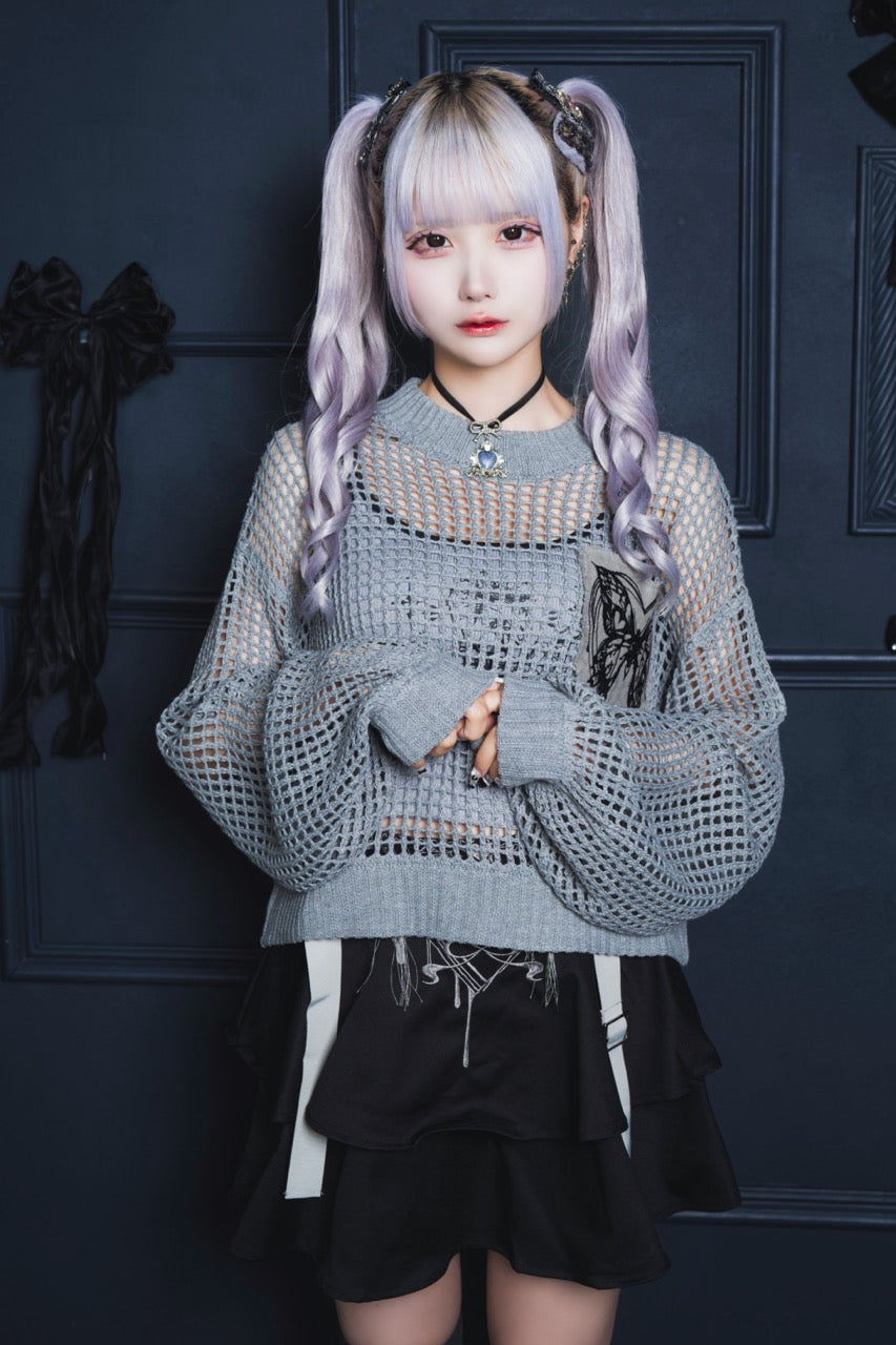 butterfly doll mesh short tops gray