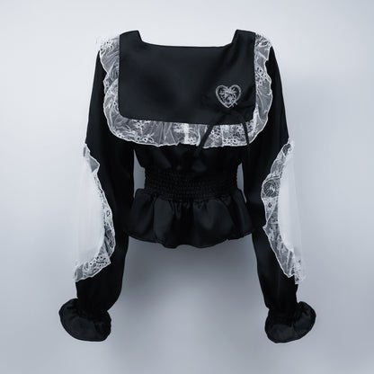 sailor collar frill doll tops black