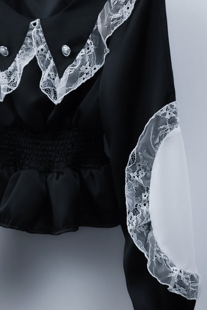 sailor collar frill doll tops black