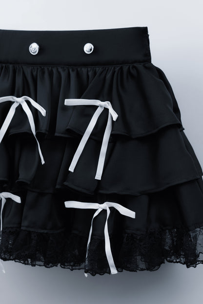 doll button frill skirt black