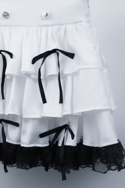 doll button frill skirt white
