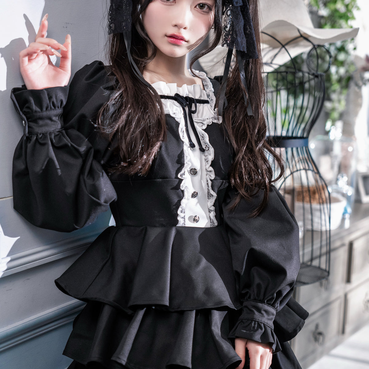 doll ruffle puff one piece black