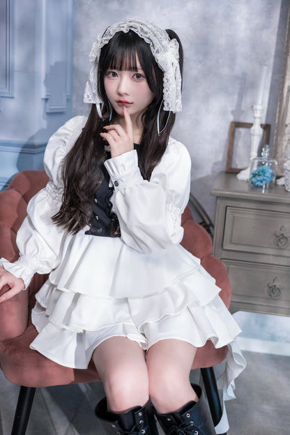 doll ruffle puff one piece white