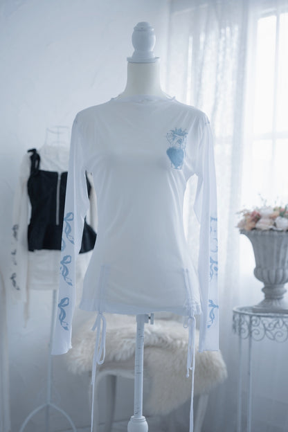 ribbon tatoo sheer tops white