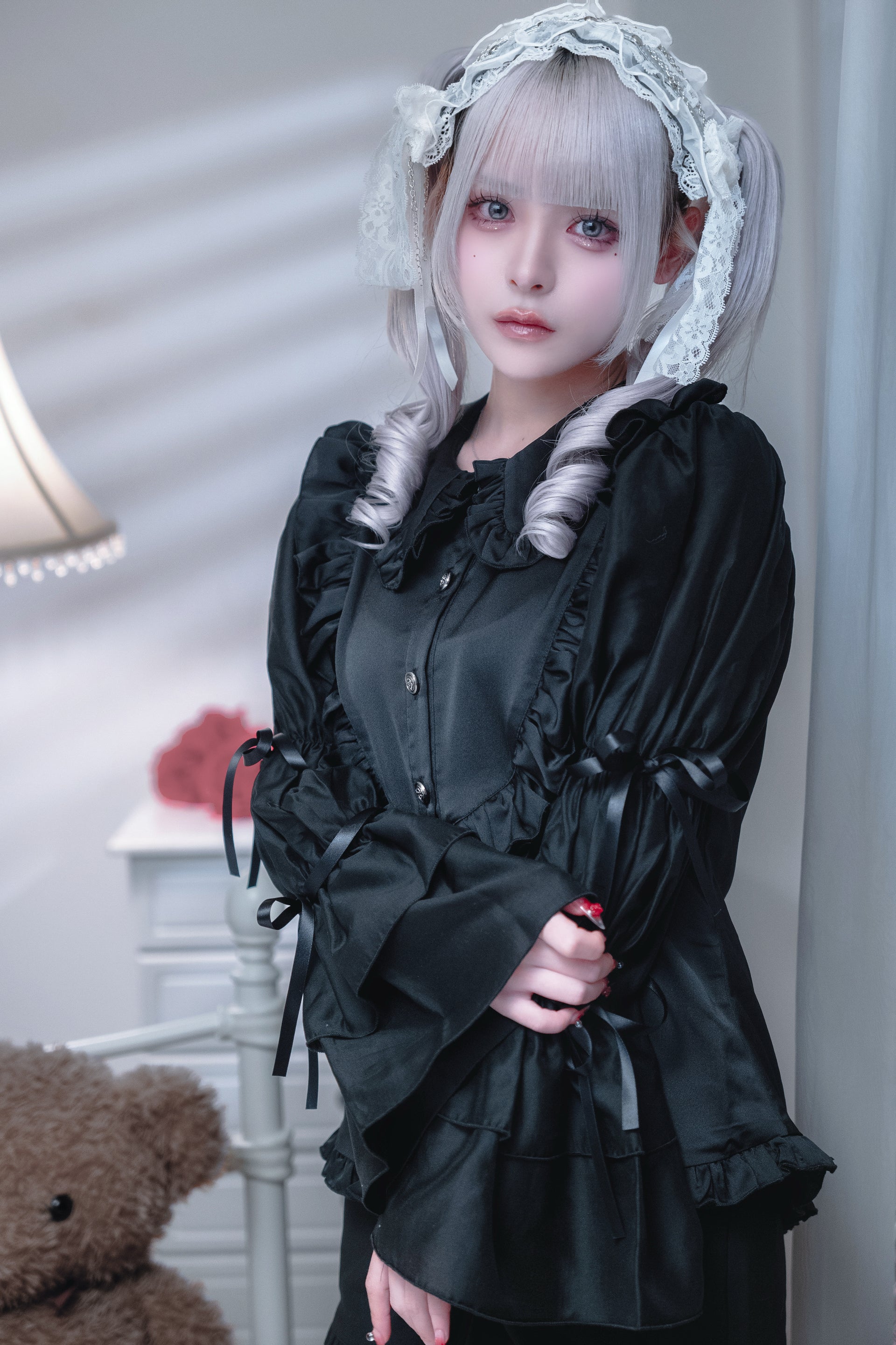 doll chiffon puff blouse black – dependoll