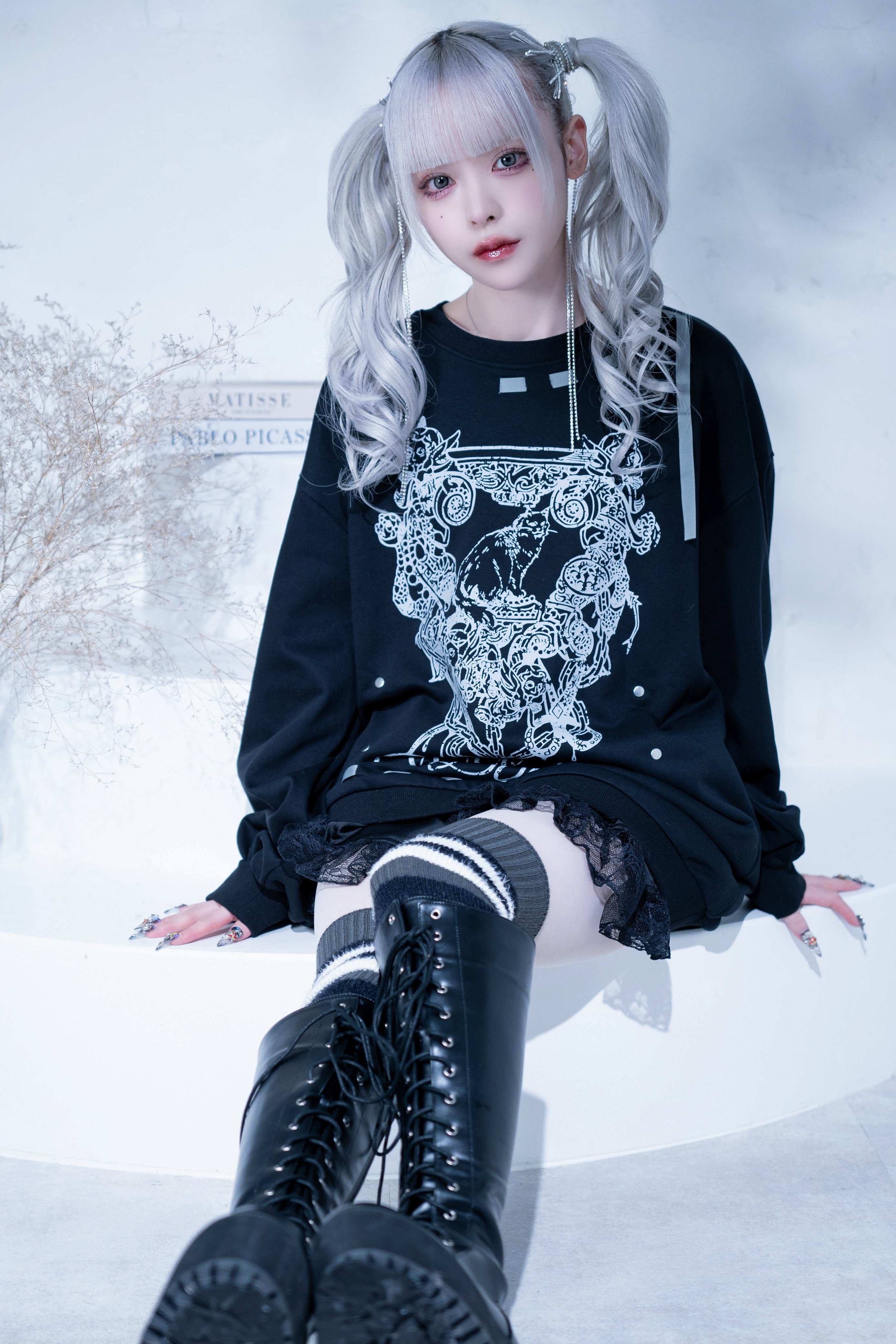 doll cat ribon sweat black