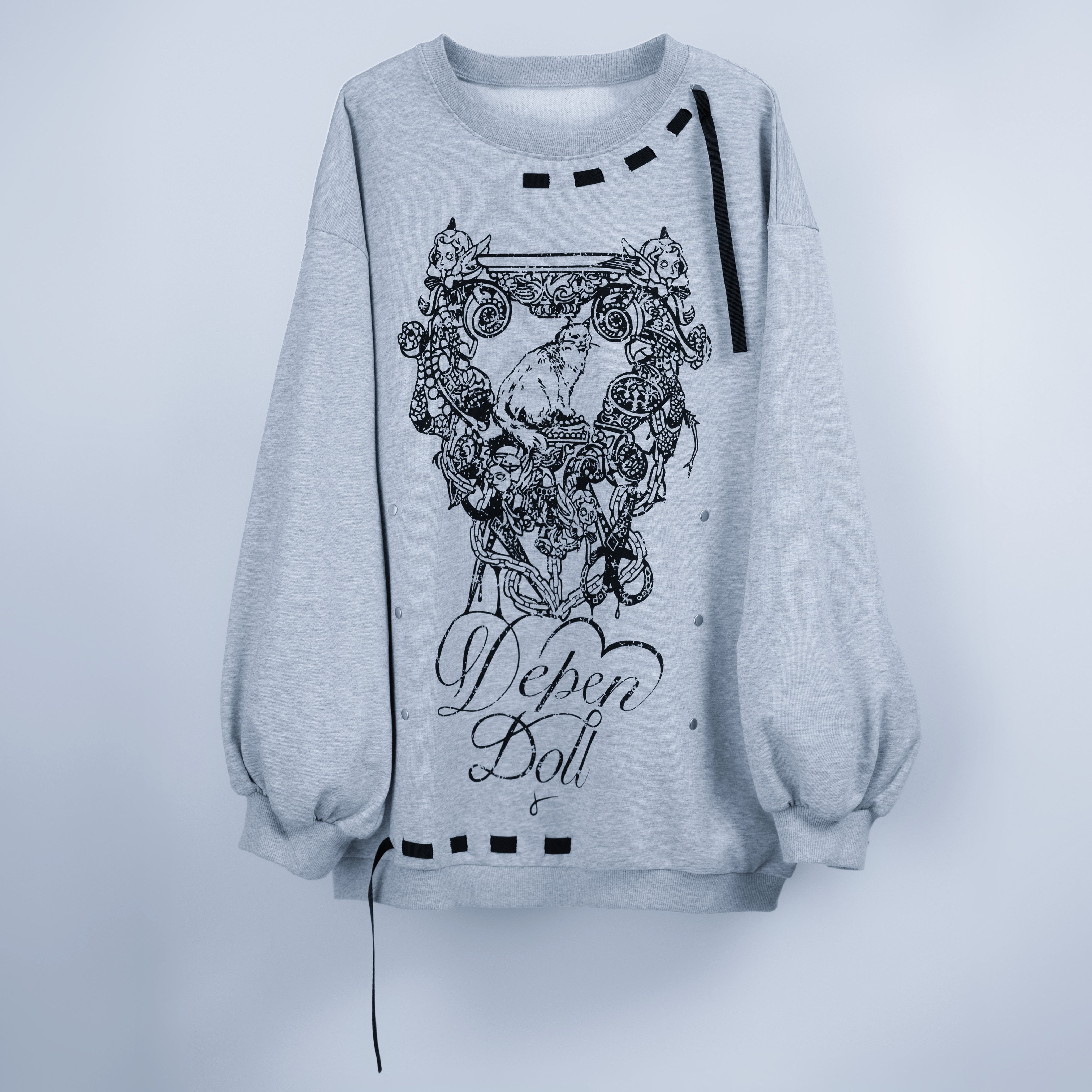 doll cat ribon sweat gray