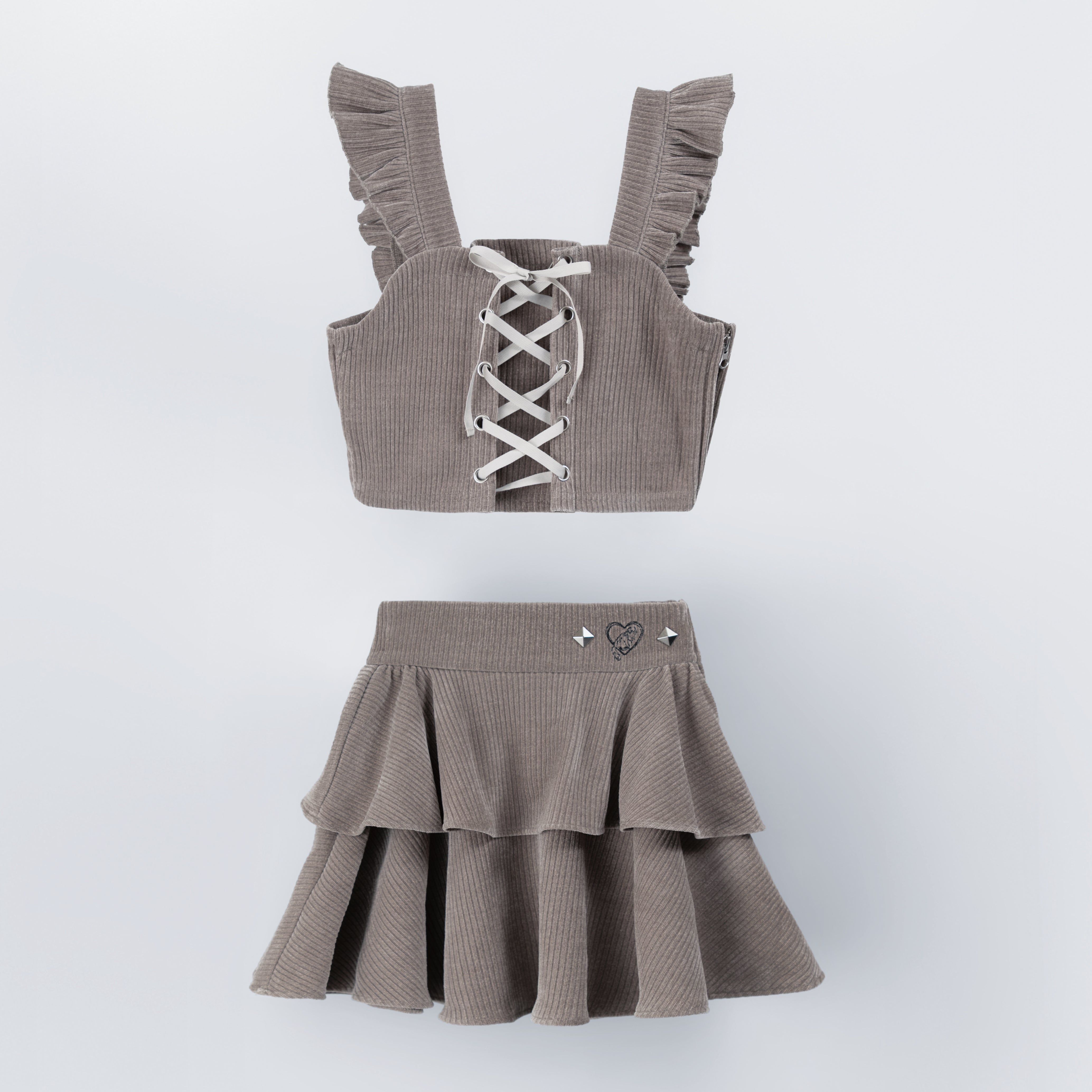 frill knit setup brown