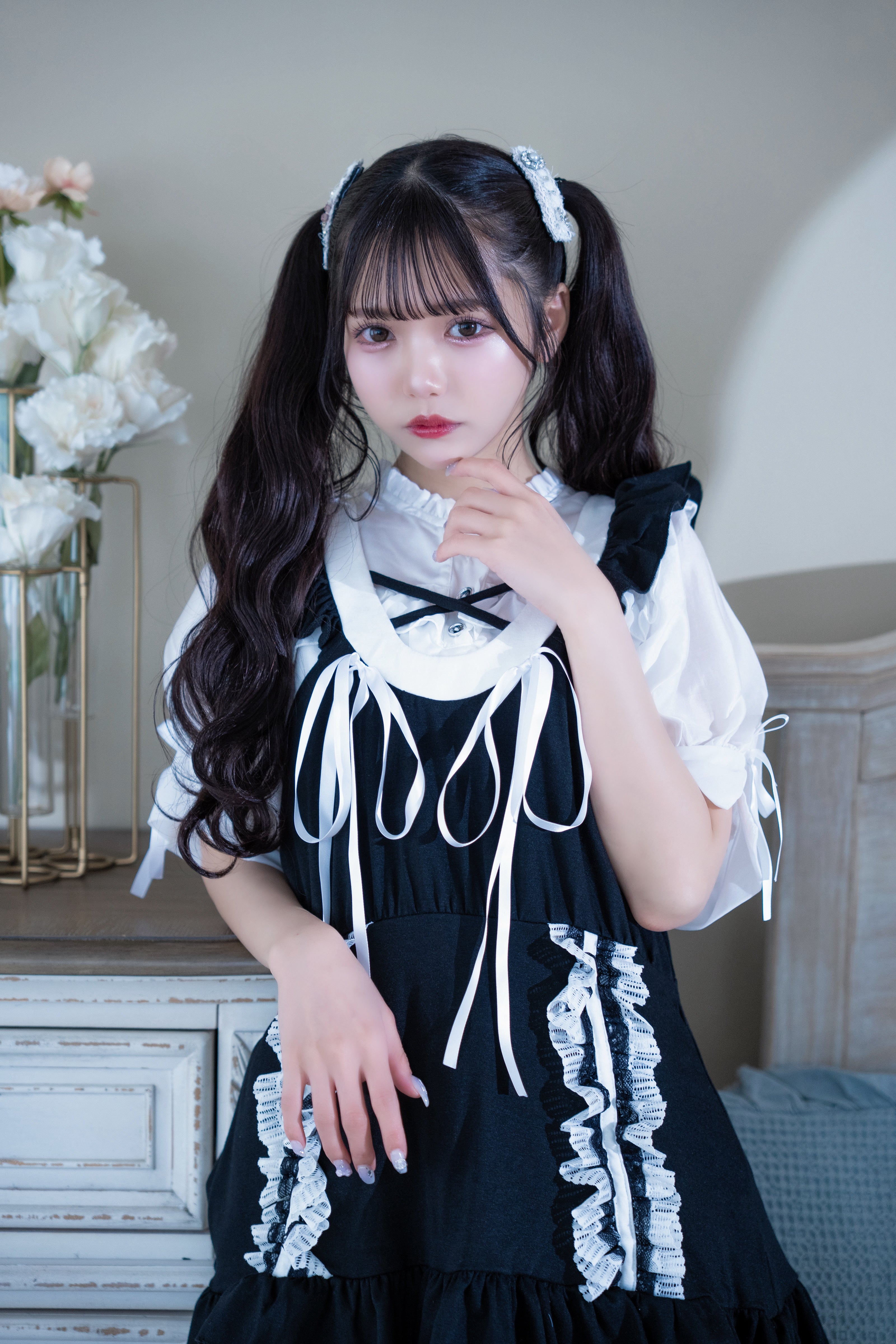 doll race ribbon tunique black