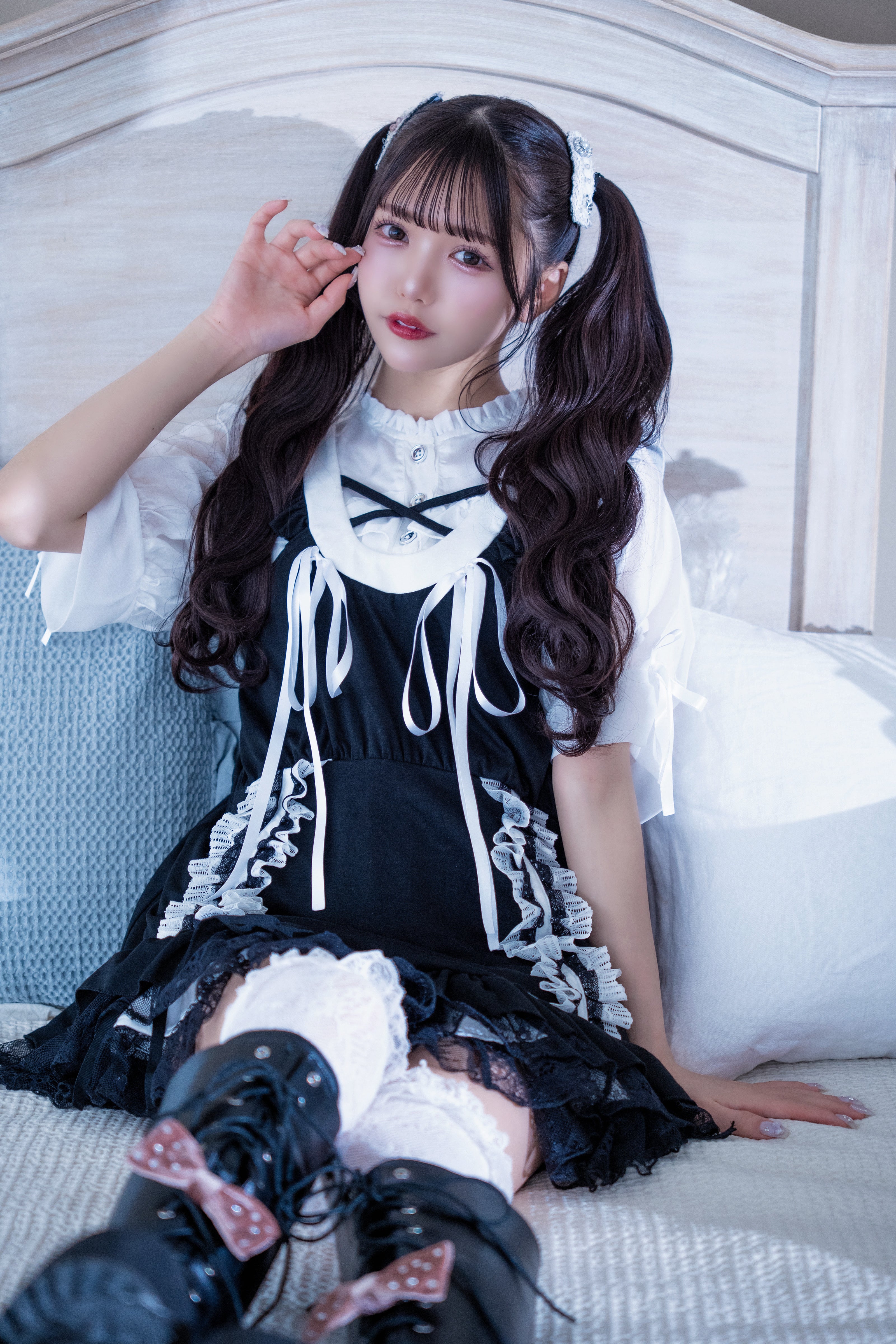 doll race ribbon tunique black