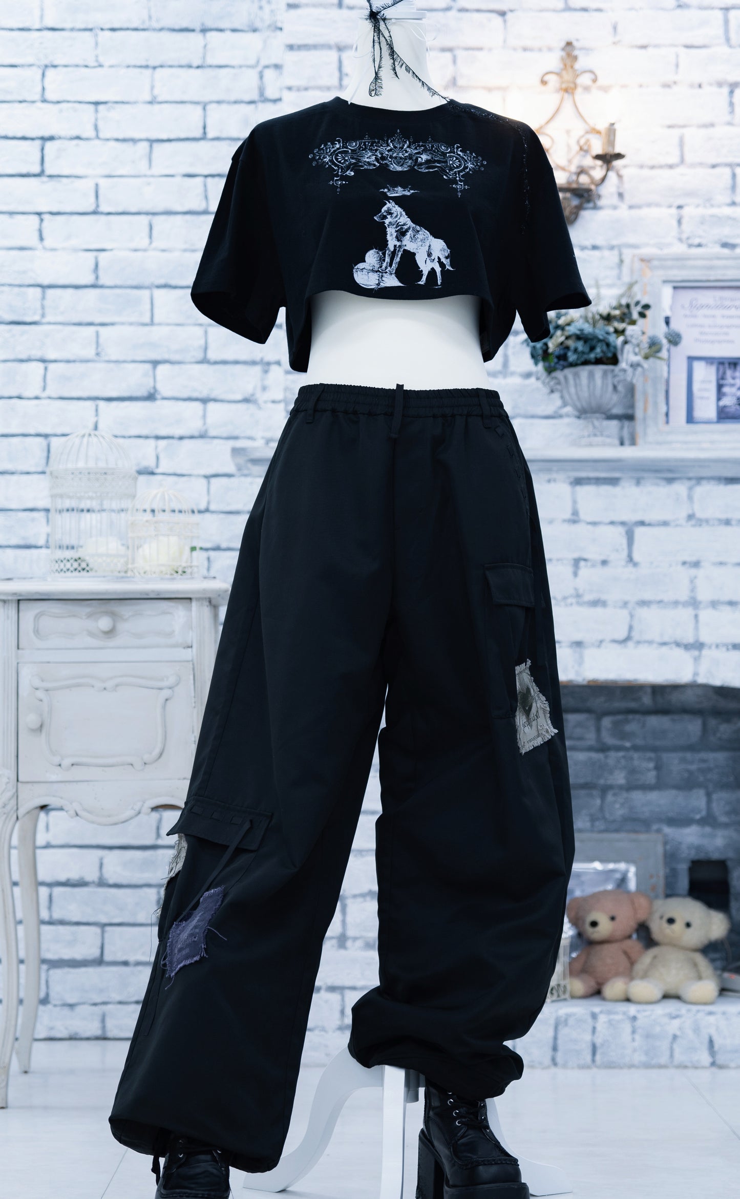 dd patchwork cargo pants black