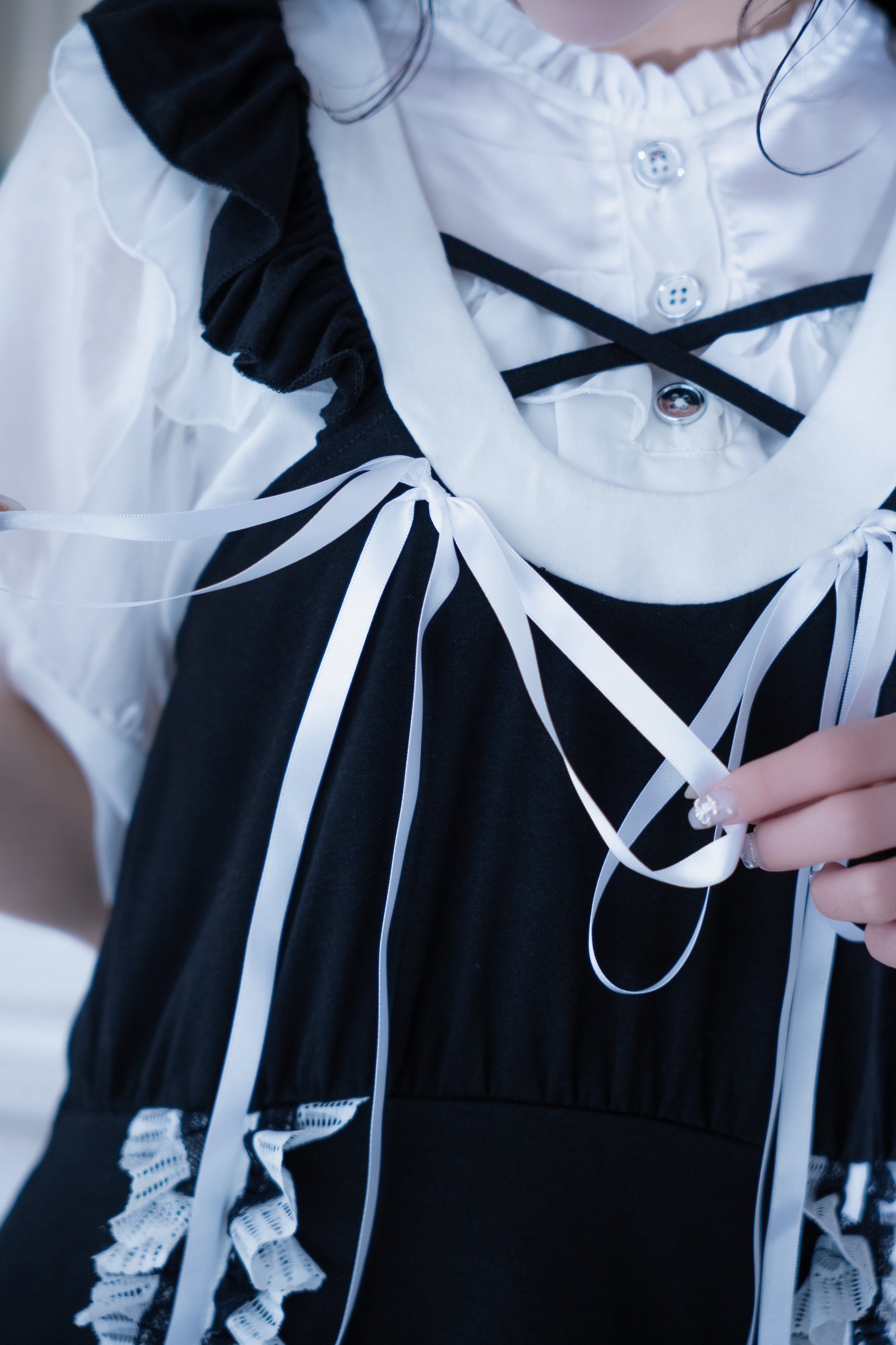 doll race ribbon tunique black